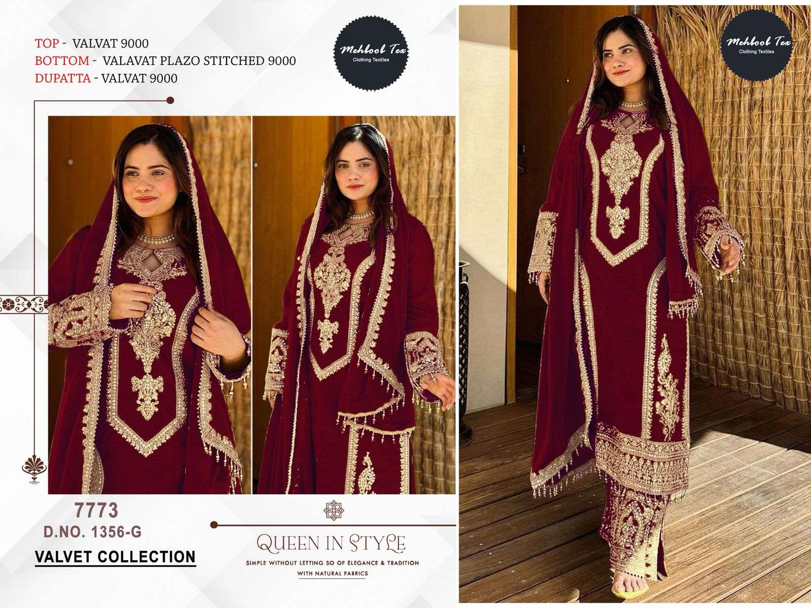MEHBBOB TEX D NO 1356 VELVET WITH HEAVY EMBROIDERED SUIT