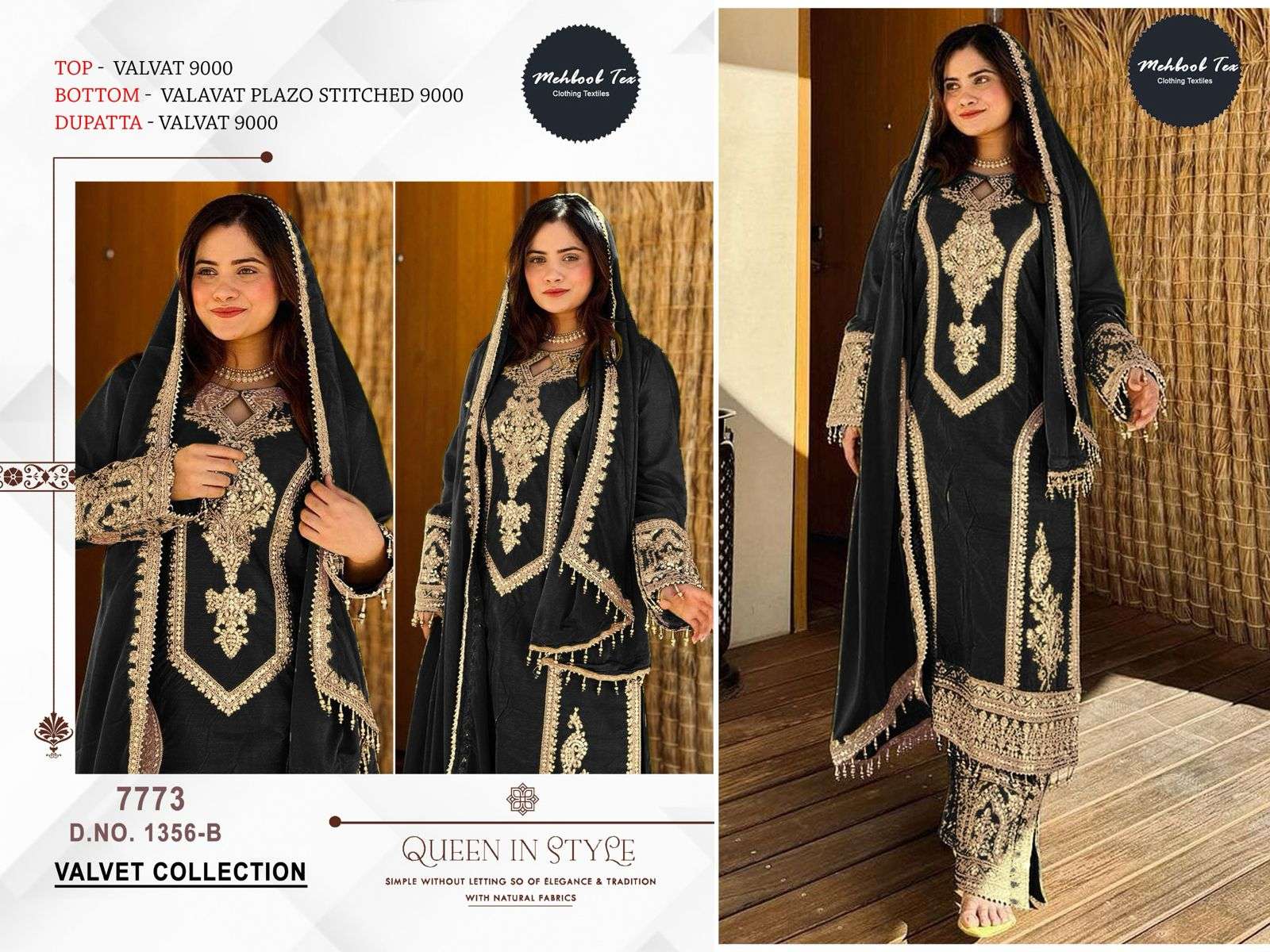 MEHBBOB TEX D NO 1356 VELVET WITH HEAVY EMBROIDERED SUIT