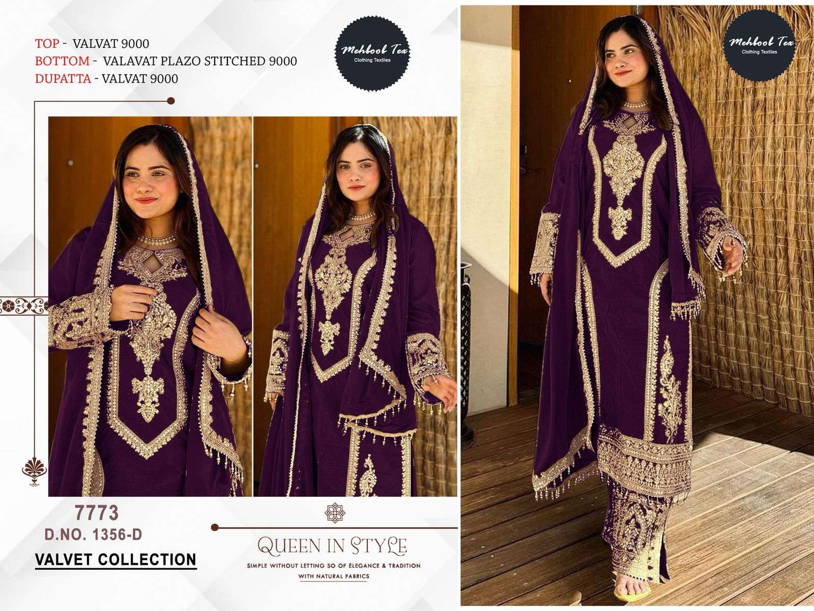 MEHBBOB TEX D NO 1356 VELVET WITH HEAVY EMBROIDERED SUIT