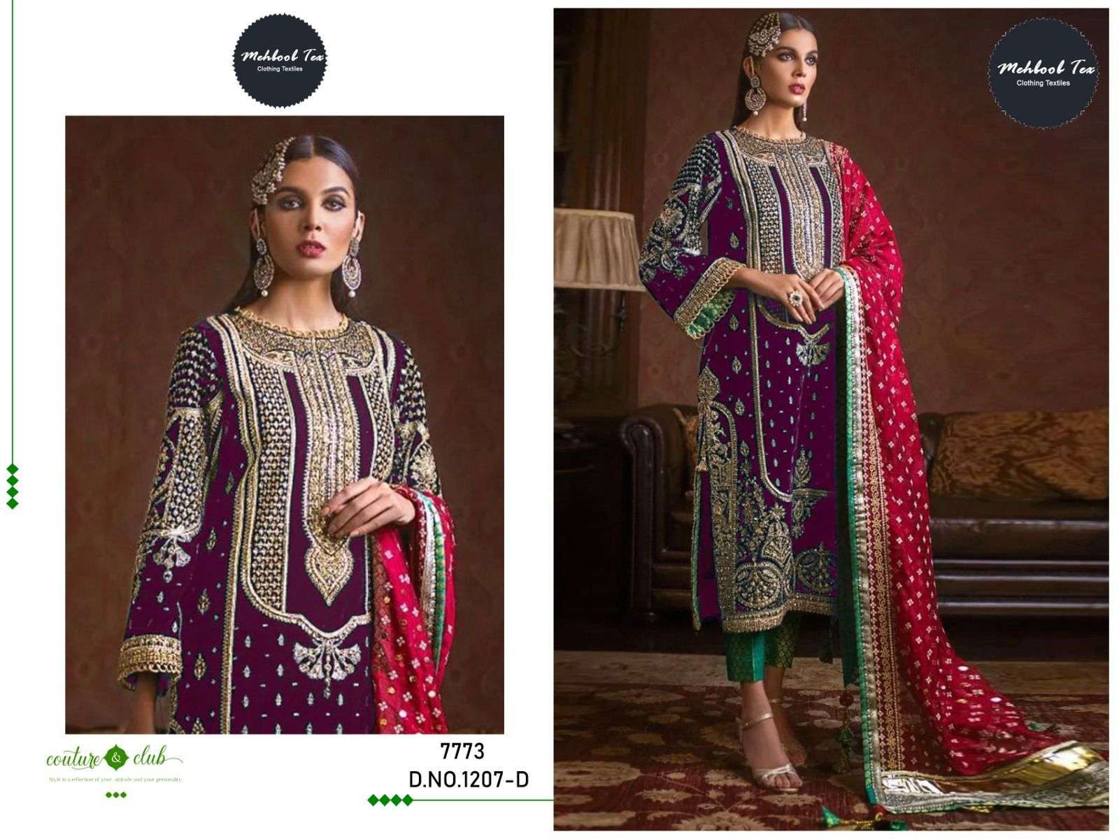 MEHBOOB TEX DESIGN NO - 1207 EMBROIDERY WORK VELVET PAKISTANI SUIT