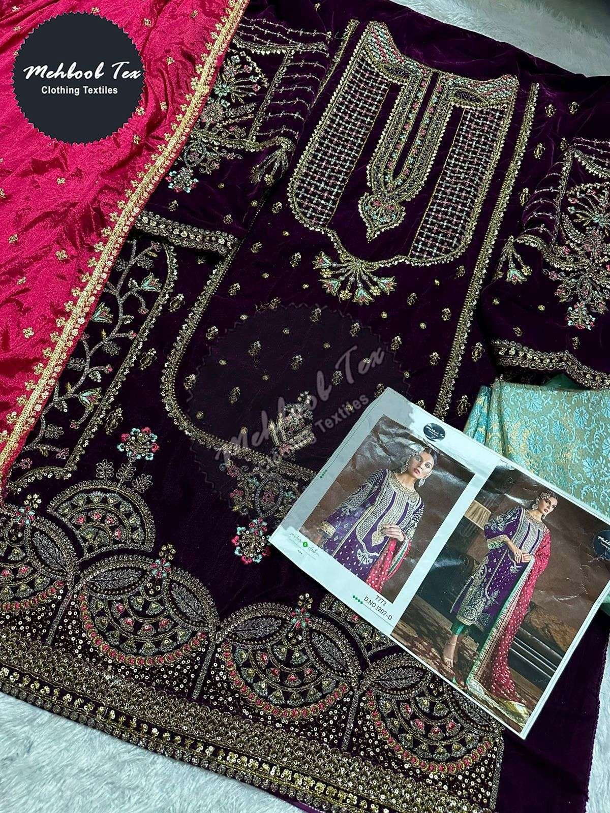 MEHBOOB TEX DESIGN NO - 1207 EMBROIDERY WORK VELVET PAKISTANI SUIT