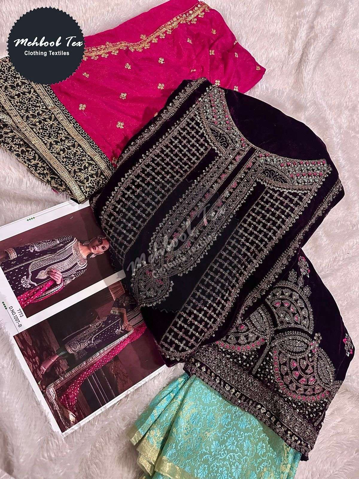 MEHBOOB TEX DESIGN NO - 1207 EMBROIDERY WORK VELVET PAKISTANI SUIT