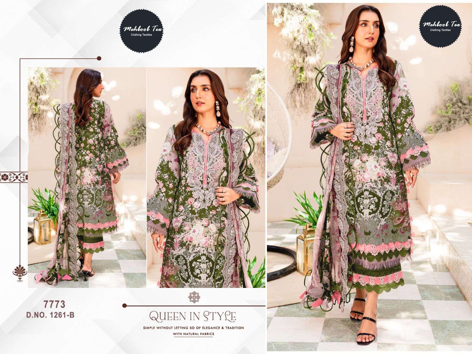 MEHBOOB TEX DESIGN NO - 1261 SUMMER COLLECTION EXCLUSIVE PATCH EMBROIDERY COTTON PRINTED SUIT