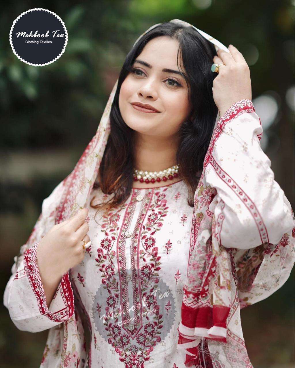 MEHBOOB TEX DESIGN NO - 1310 CHEVRON LUXURY LAWN COLLECTION SELF EMBROIDERED PARTY WEAR SUIT