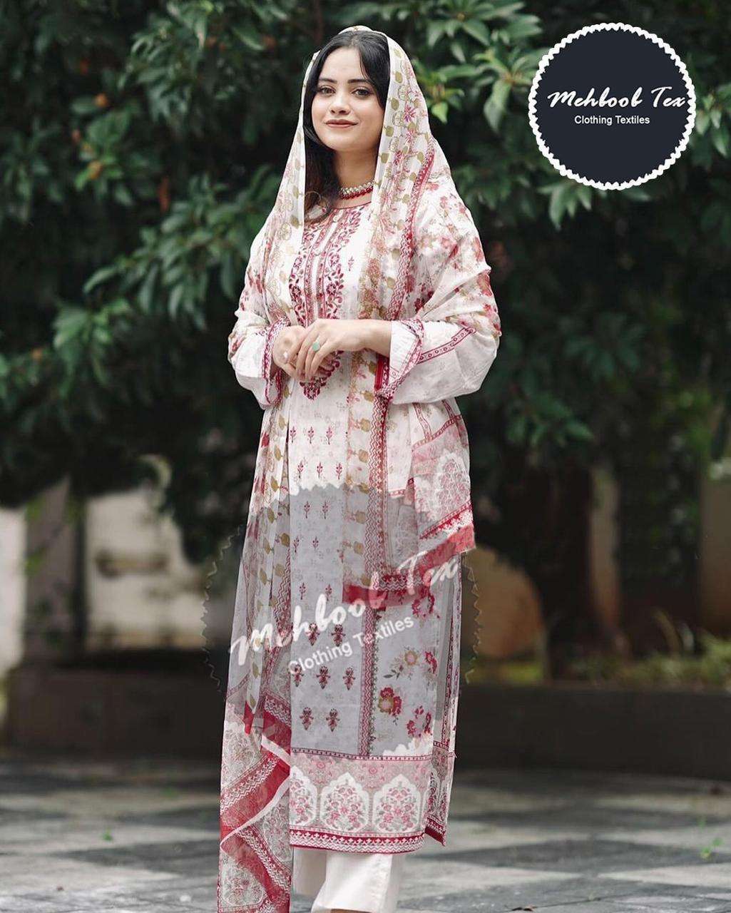 MEHBOOB TEX DESIGN NO - 1310 CHEVRON LUXURY LAWN COLLECTION SELF EMBROIDERED PARTY WEAR SUIT