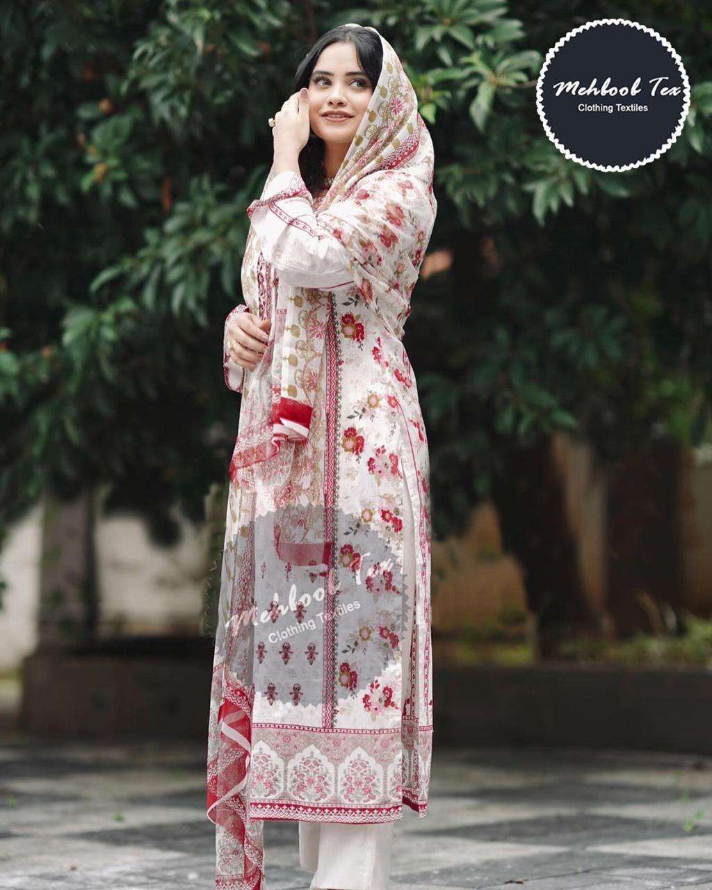 MEHBOOB TEX DESIGN NO - 1310 CHEVRON LUXURY LAWN COLLECTION SELF EMBROIDERED PARTY WEAR SUIT