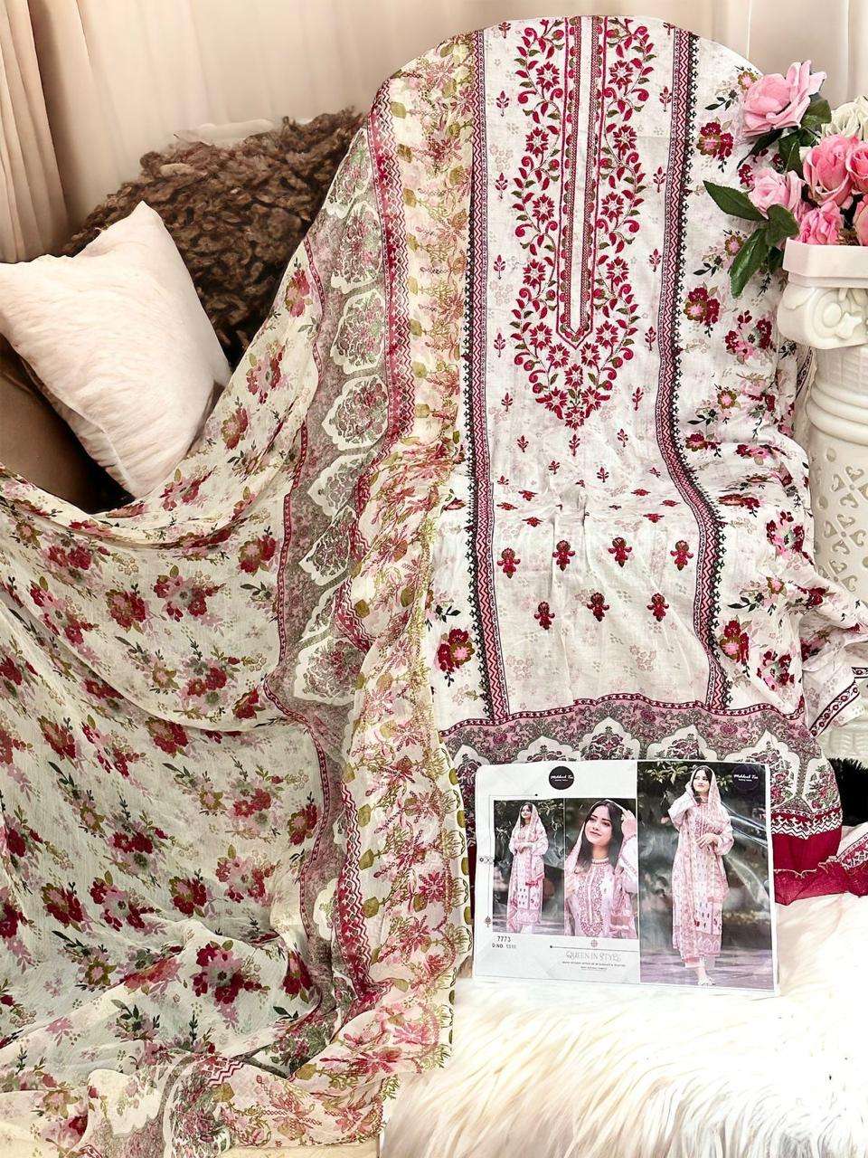 MEHBOOB TEX DESIGN NO - 1310 CHEVRON LUXURY LAWN COLLECTION SELF EMBROIDERED PARTY WEAR SUIT