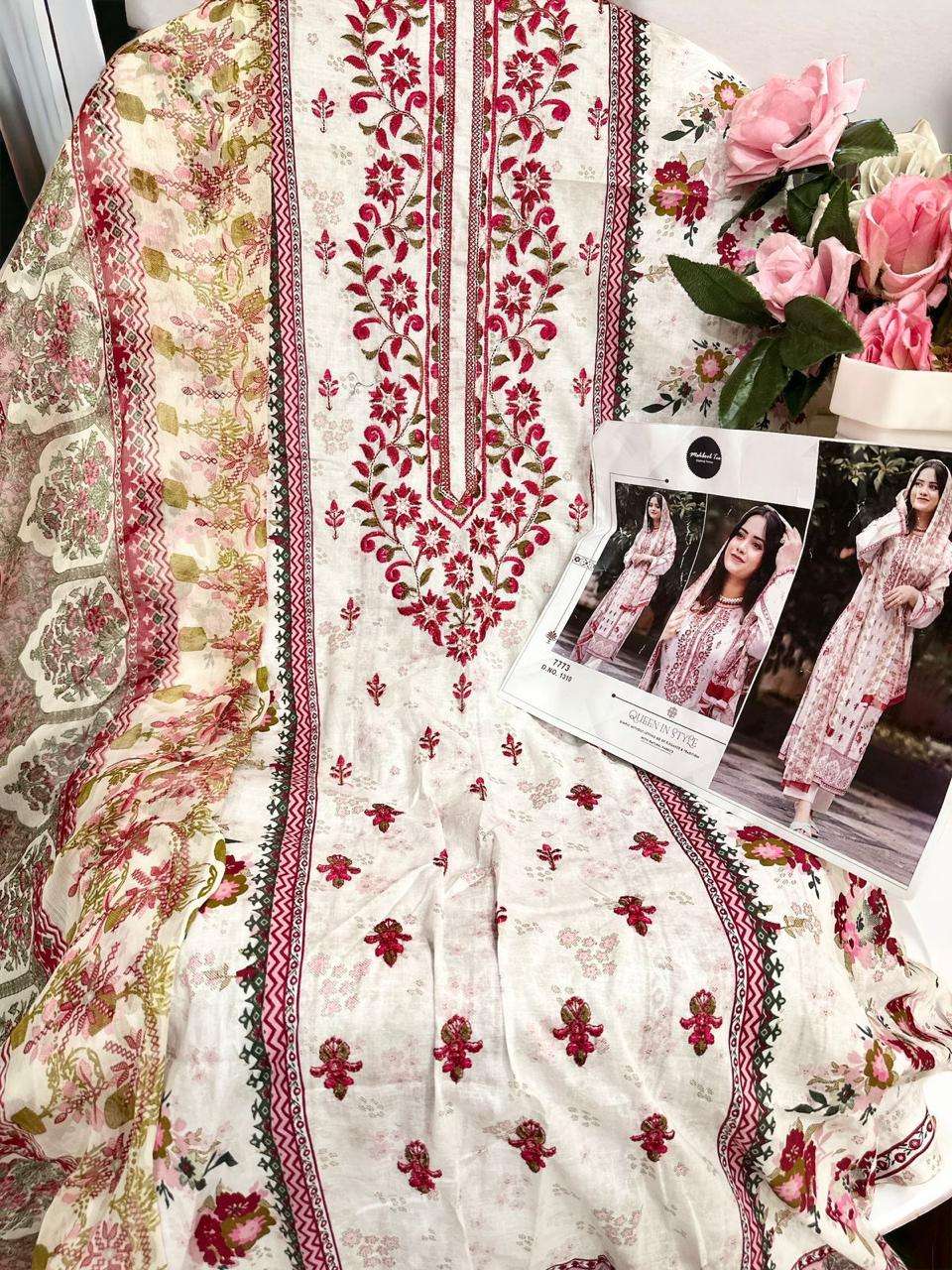 MEHBOOB TEX DESIGN NO - 1310 CHEVRON LUXURY LAWN COLLECTION SELF EMBROIDERED PARTY WEAR SUIT