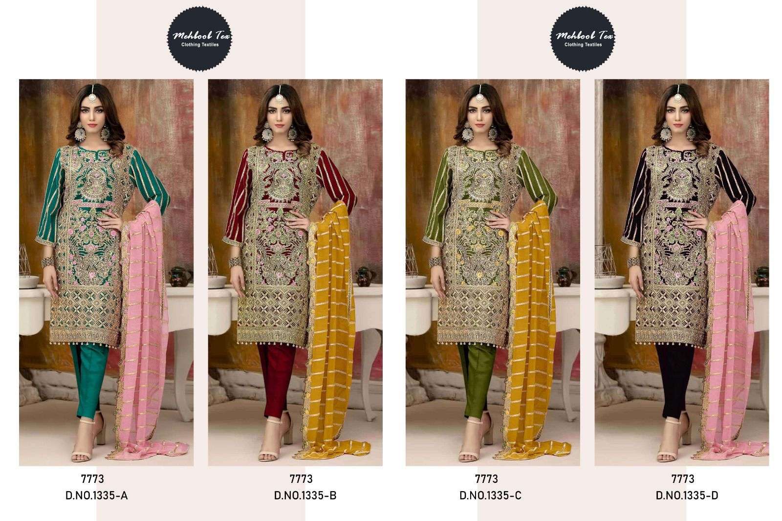 MEHBOOB TEX DESIGN NO - 1335 ABCD GEORGETTE HEAVY EMBROIDERED PARTY WEAR SUIT