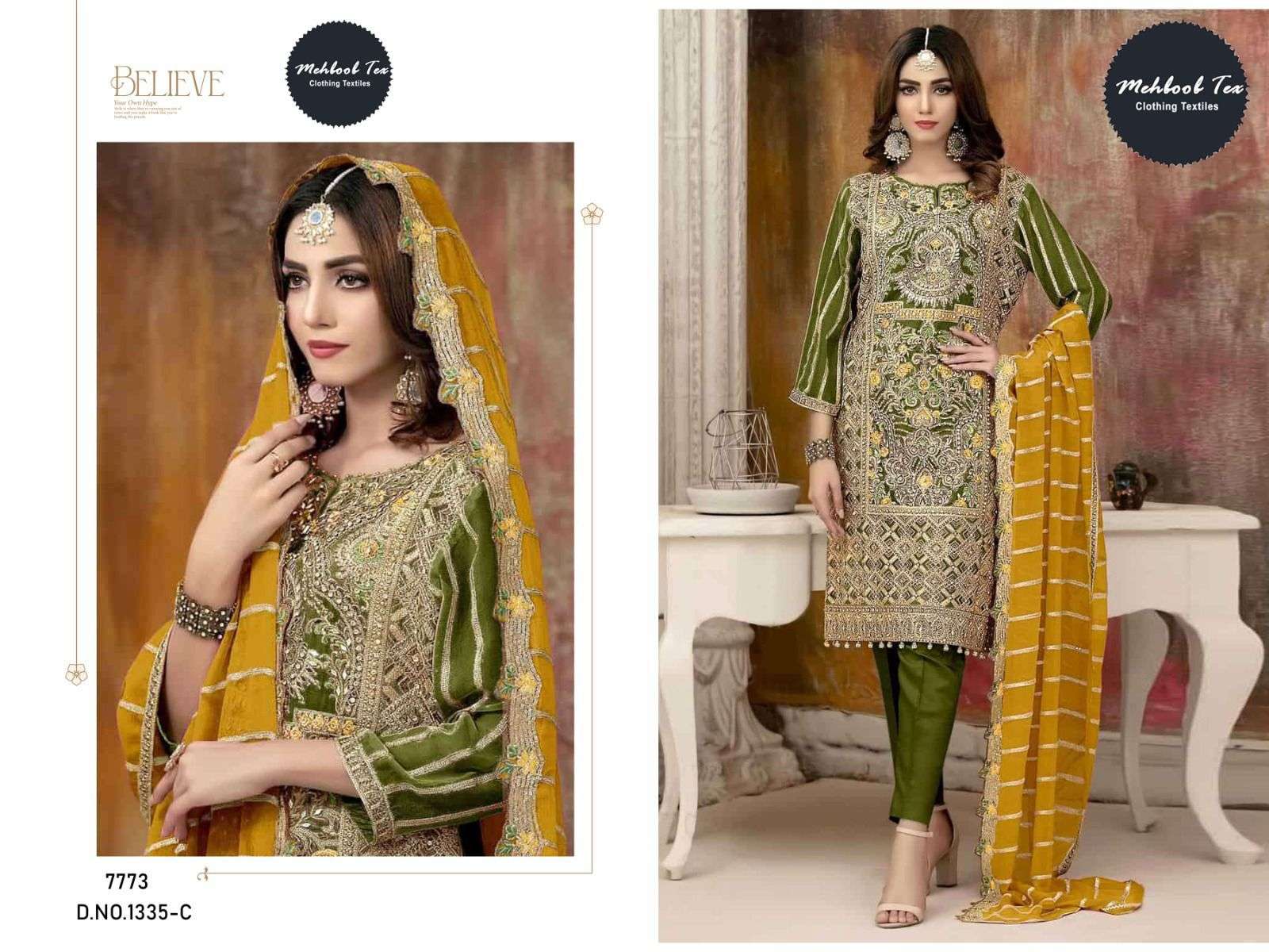 MEHBOOB TEX DESIGN NO - 1335 ABCD GEORGETTE HEAVY EMBROIDERED PARTY WEAR SUIT