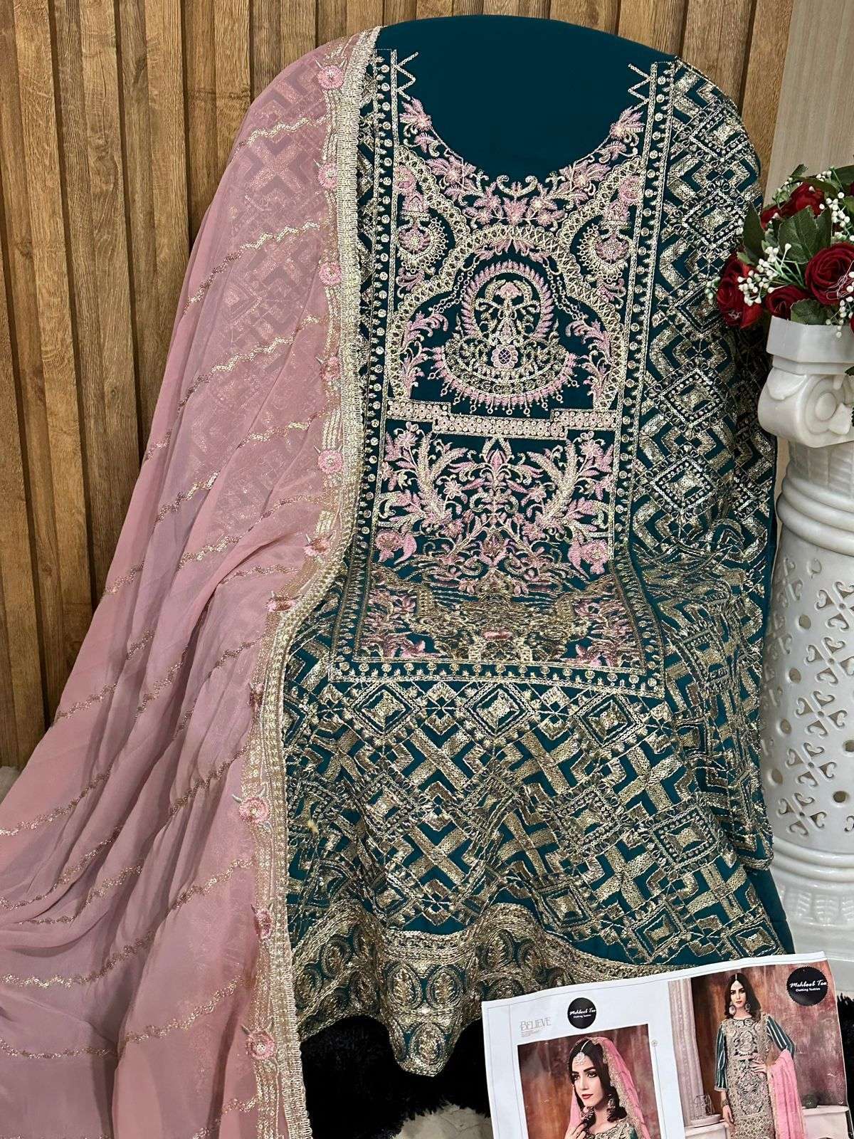 MEHBOOB TEX DESIGN NO - 1335 ABCD GEORGETTE HEAVY EMBROIDERED PARTY WEAR SUIT