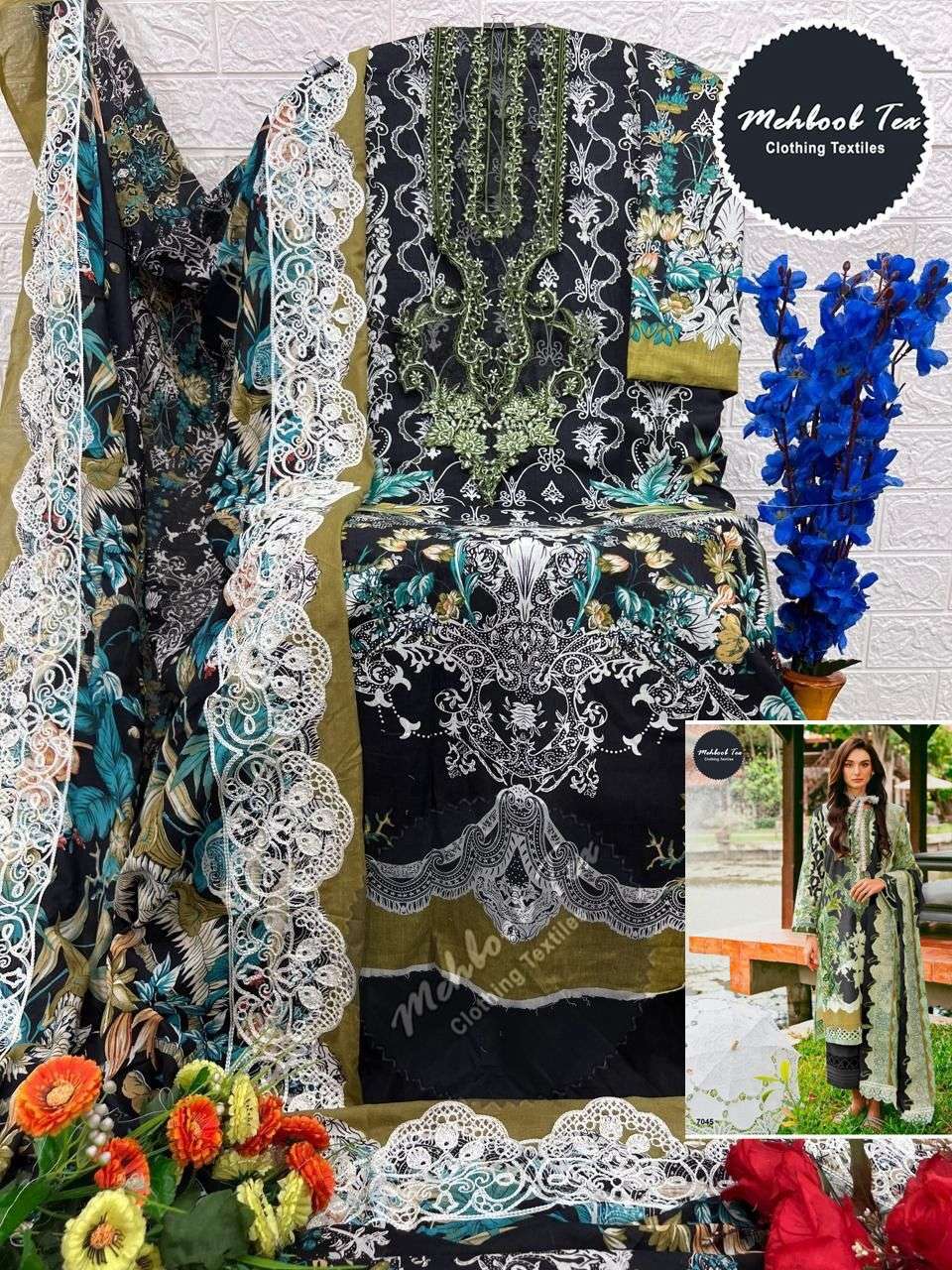 MEHBOOB TEX JADE NEEDLE WONDER 24 VOL1 DESIGN NO - 1417 B COTTON SALWAR KAMEEZ 