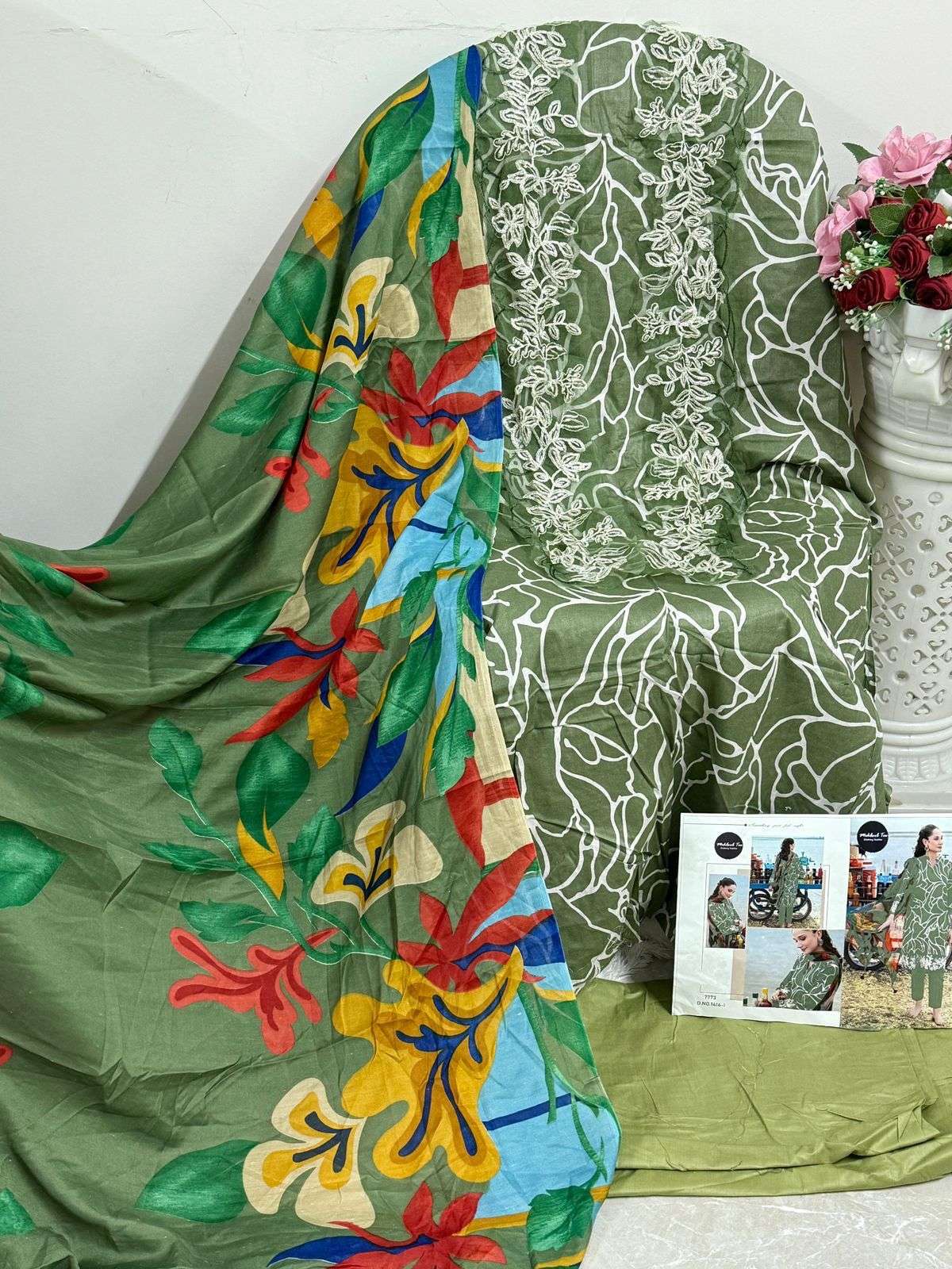 MEHBOOB TEX M BASIC DESIGN NO - 1414 I H EDITION HEAVY EMBROIDERY PATCHES PAKISTANI SUIT 