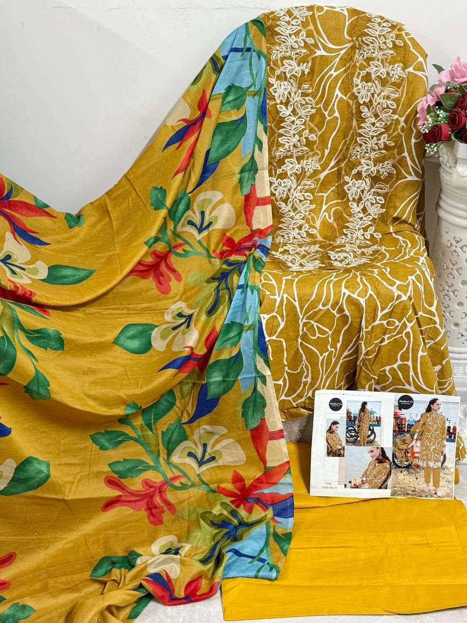 MEHBOOB TEX M BASIC DESIGN NO - 1414 I H EDITION HEAVY EMBROIDERY PATCHES PAKISTANI SUIT 