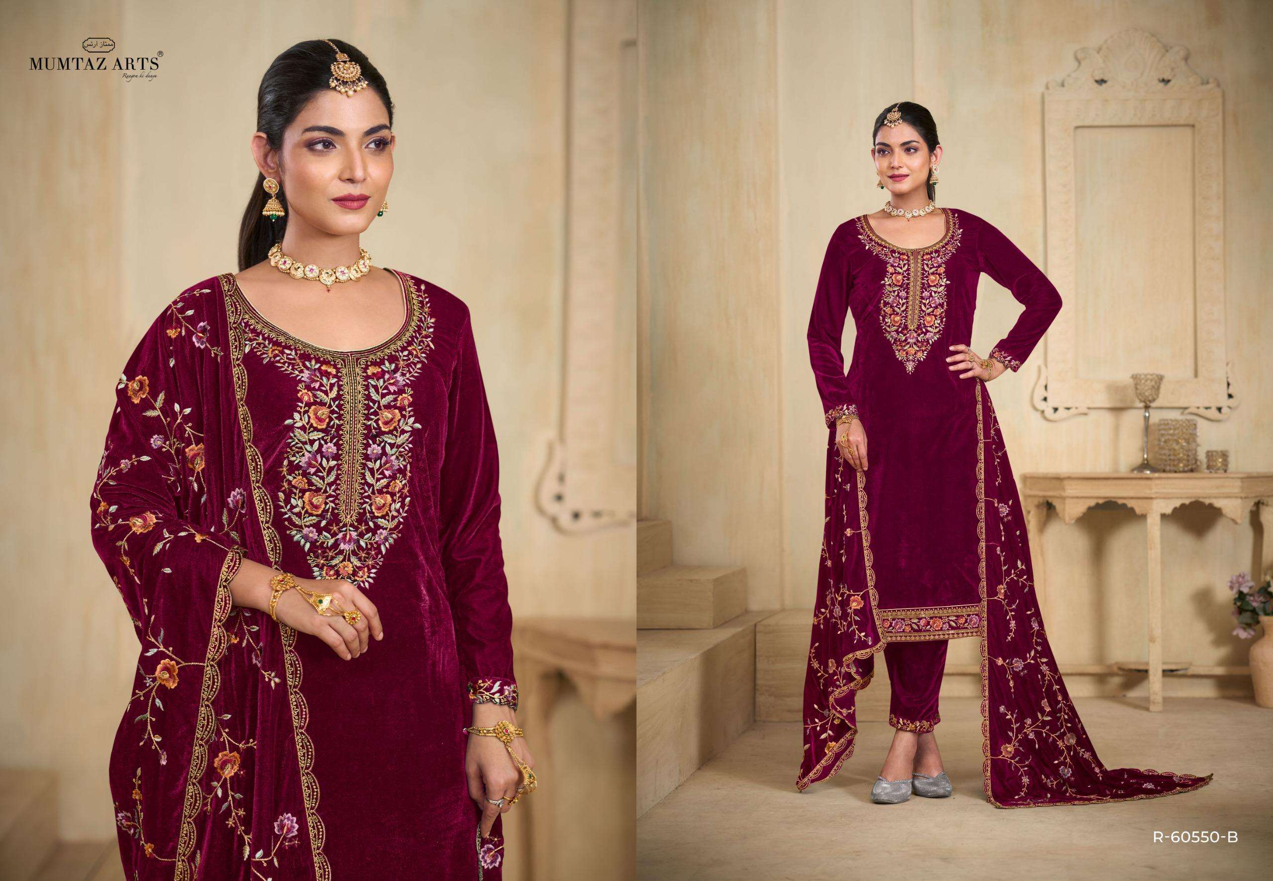 MUMTAZ ARTS ROOH VELVET WITH HEAVY EMBROIDERY DESIGNER SUIT