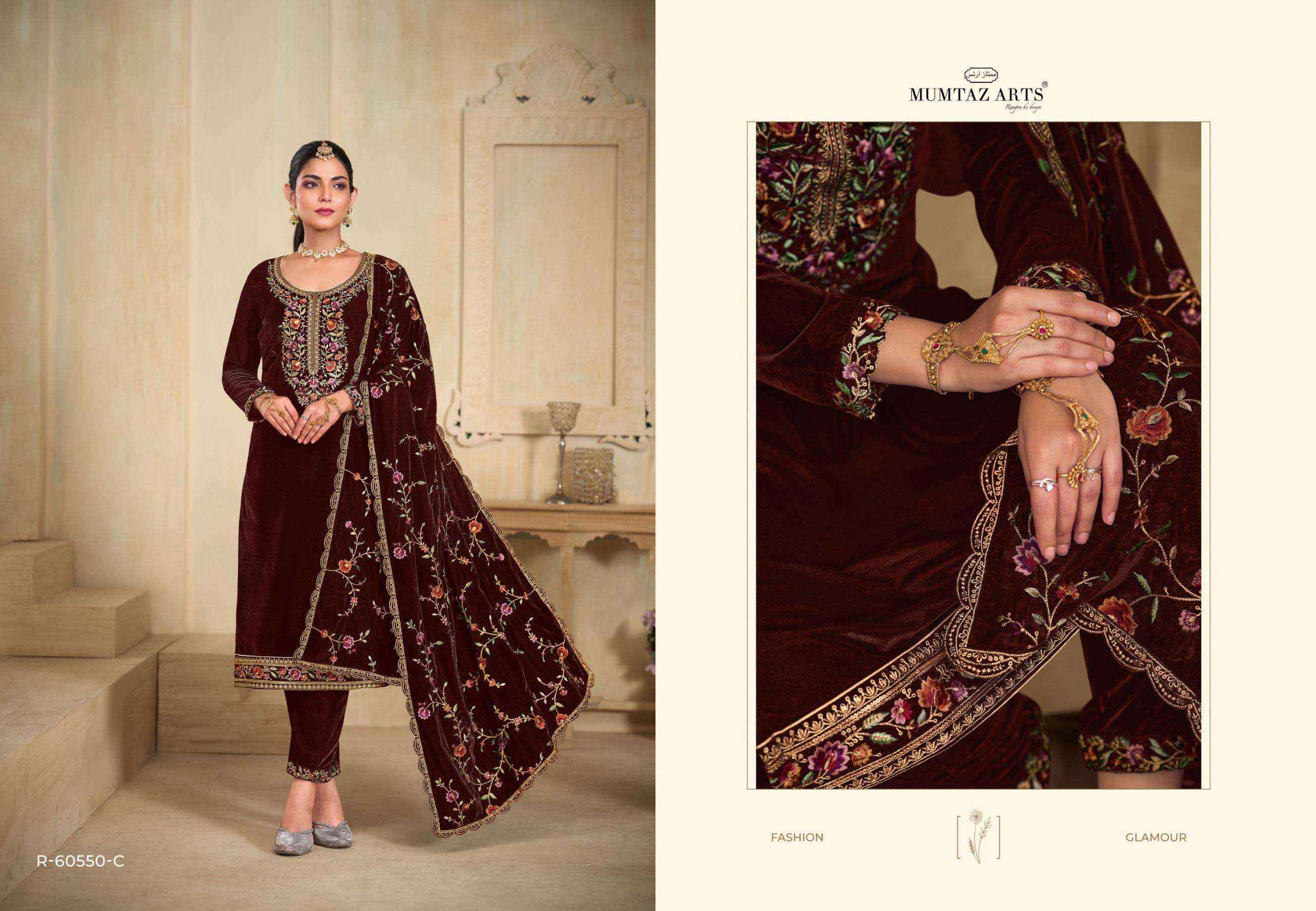 MUMTAZ ARTS ROOH VELVET WITH HEAVY EMBROIDERY DESIGNER SUIT