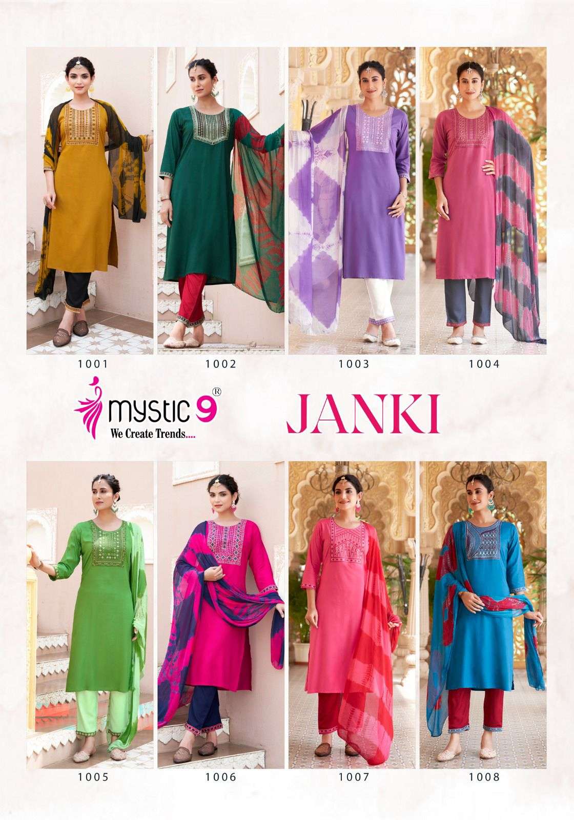 MYSTIC 9 JANKI VOL 1 RAYON STRAIGHT CUT KURTI COMBO SET 