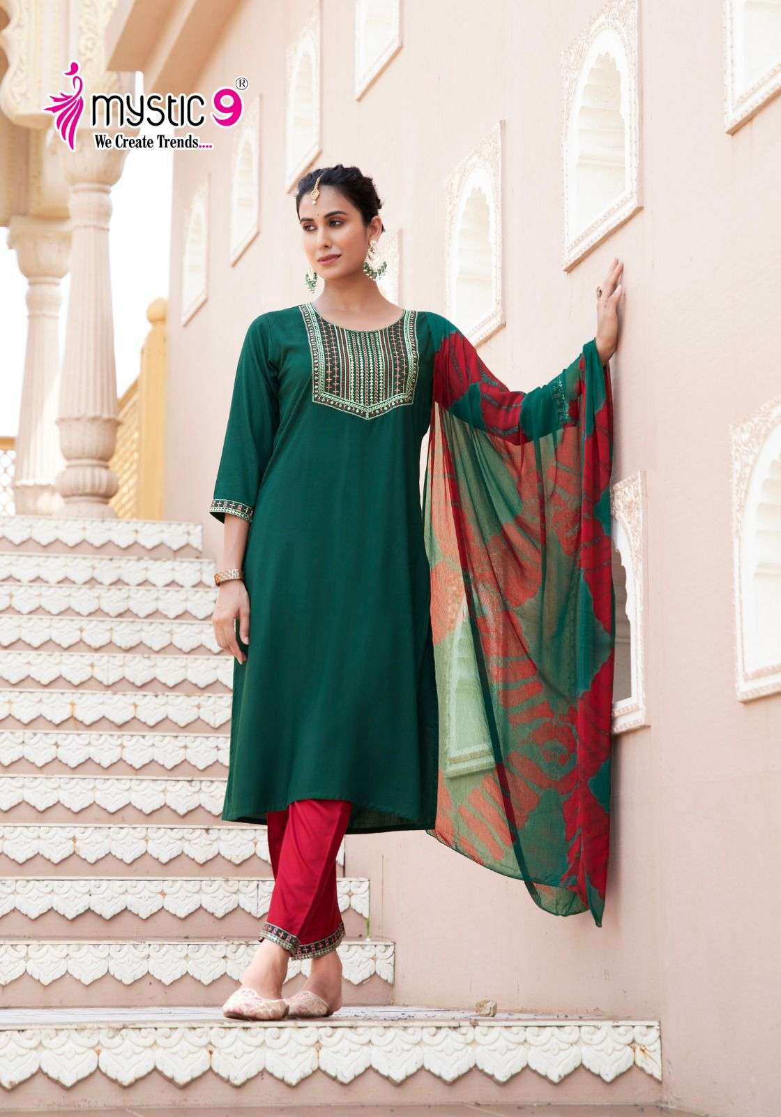 MYSTIC 9 JANKI VOL 1 RAYON STRAIGHT CUT KURTI COMBO SET 