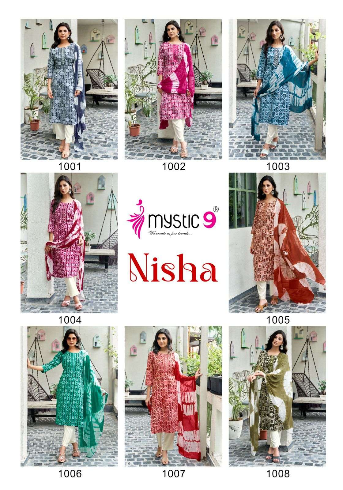 MYSTIC 9 NISHA VOL 1 FANCY BATIK PRINT LADIES KURTI COMBO SET 