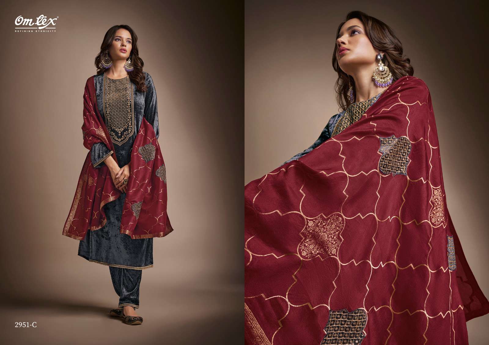 OMTEX RAKS VELVET EMBROIDERY DESIGNER HEAVY SUIT