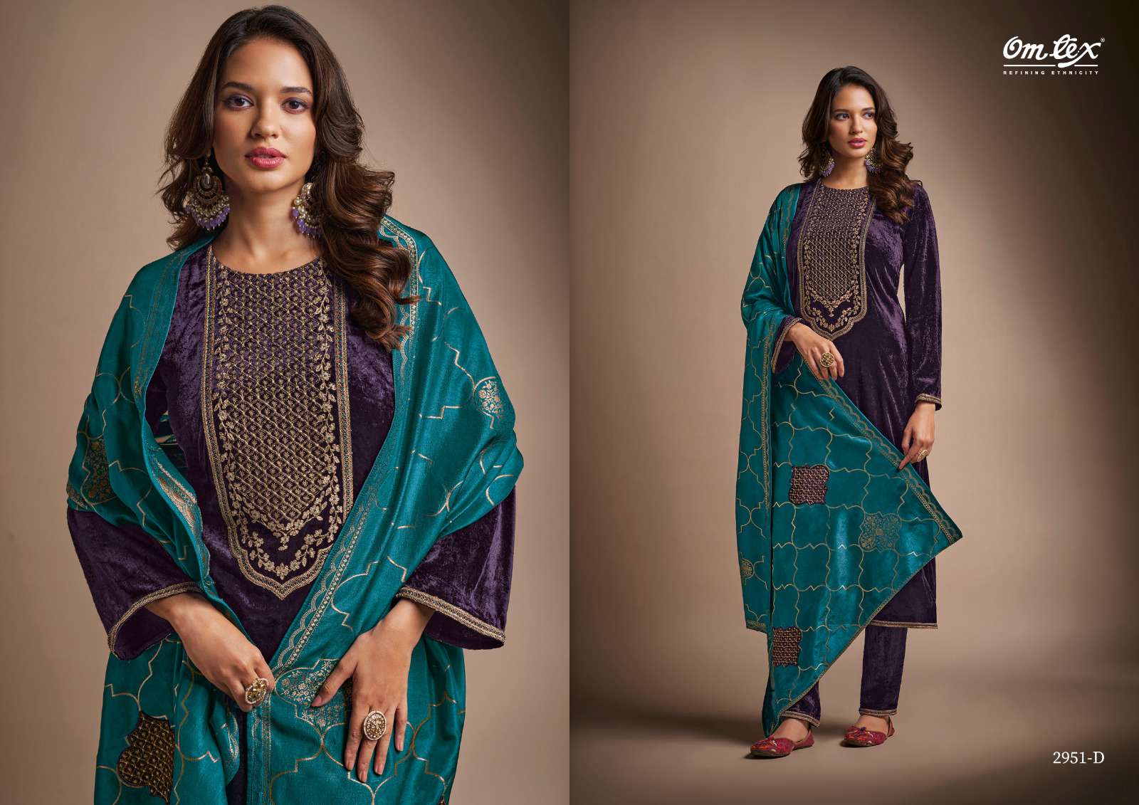 OMTEX RAKS VELVET EMBROIDERY DESIGNER HEAVY SUIT