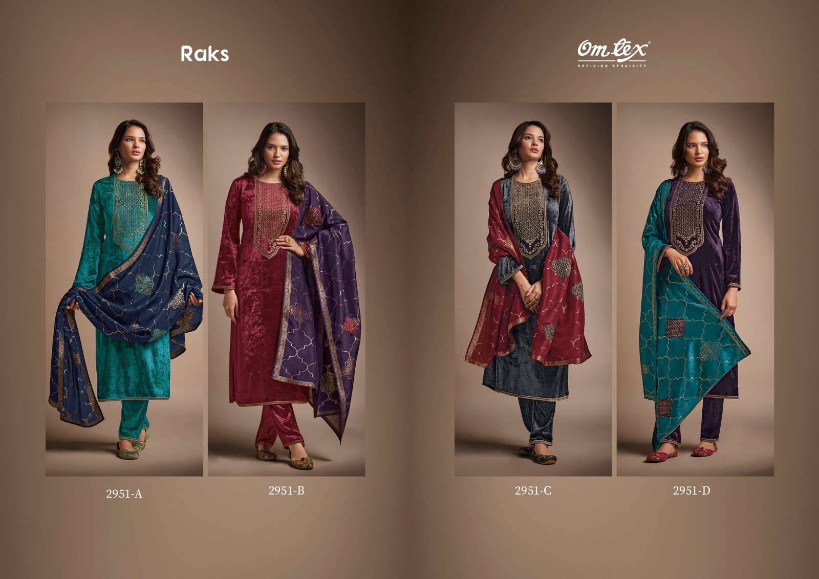 OMTEX RAKS VELVET EMBROIDERY DESIGNER HEAVY SUIT