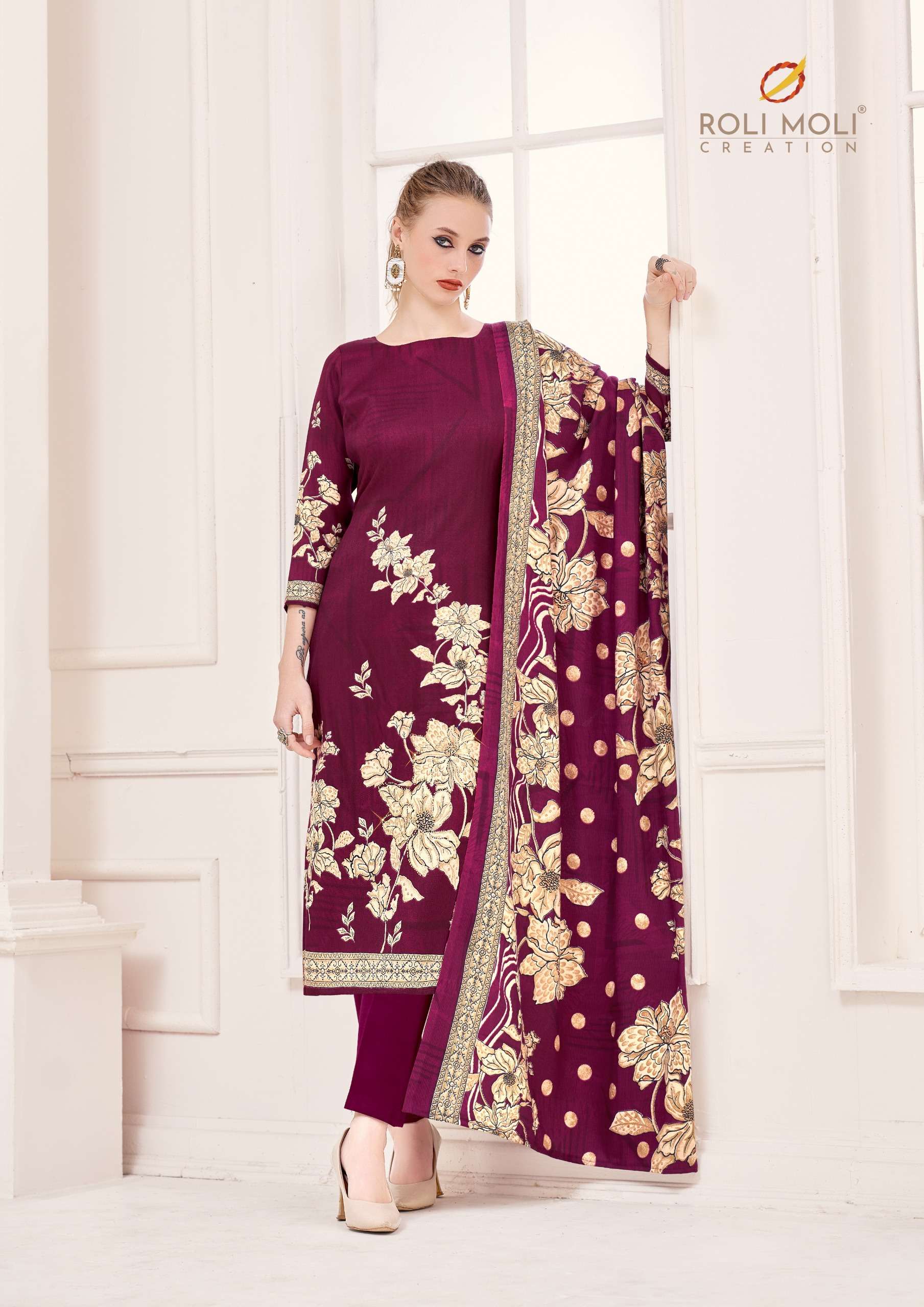 ROLI MOLI CREATION NUSRAT PASHMINA PRINTED WITH WORK SUIT