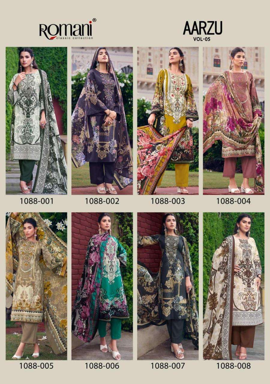 ROMANI AARZU VOL 5 COTTON DIGITAL STYLE PRINTS FANCY WORK SUIT