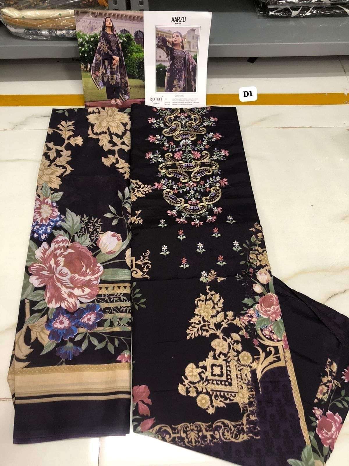 ROMANI AARZU VOL 5 COTTON DIGITAL STYLE PRINTS FANCY WORK SUIT