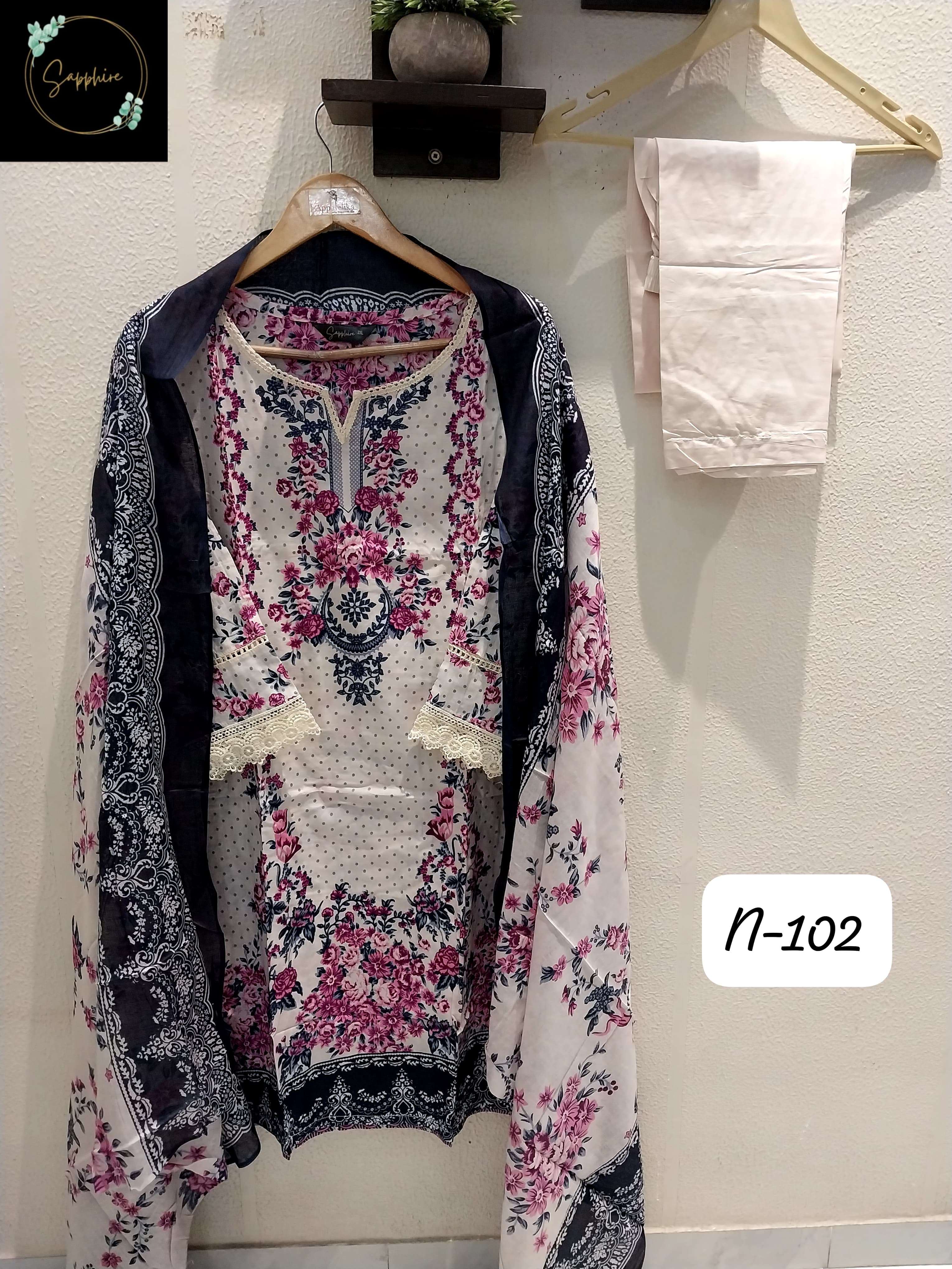 SAPPHIRE AGHA NOORAIN 102 LAWN COTTON PAKISTANI SUIT