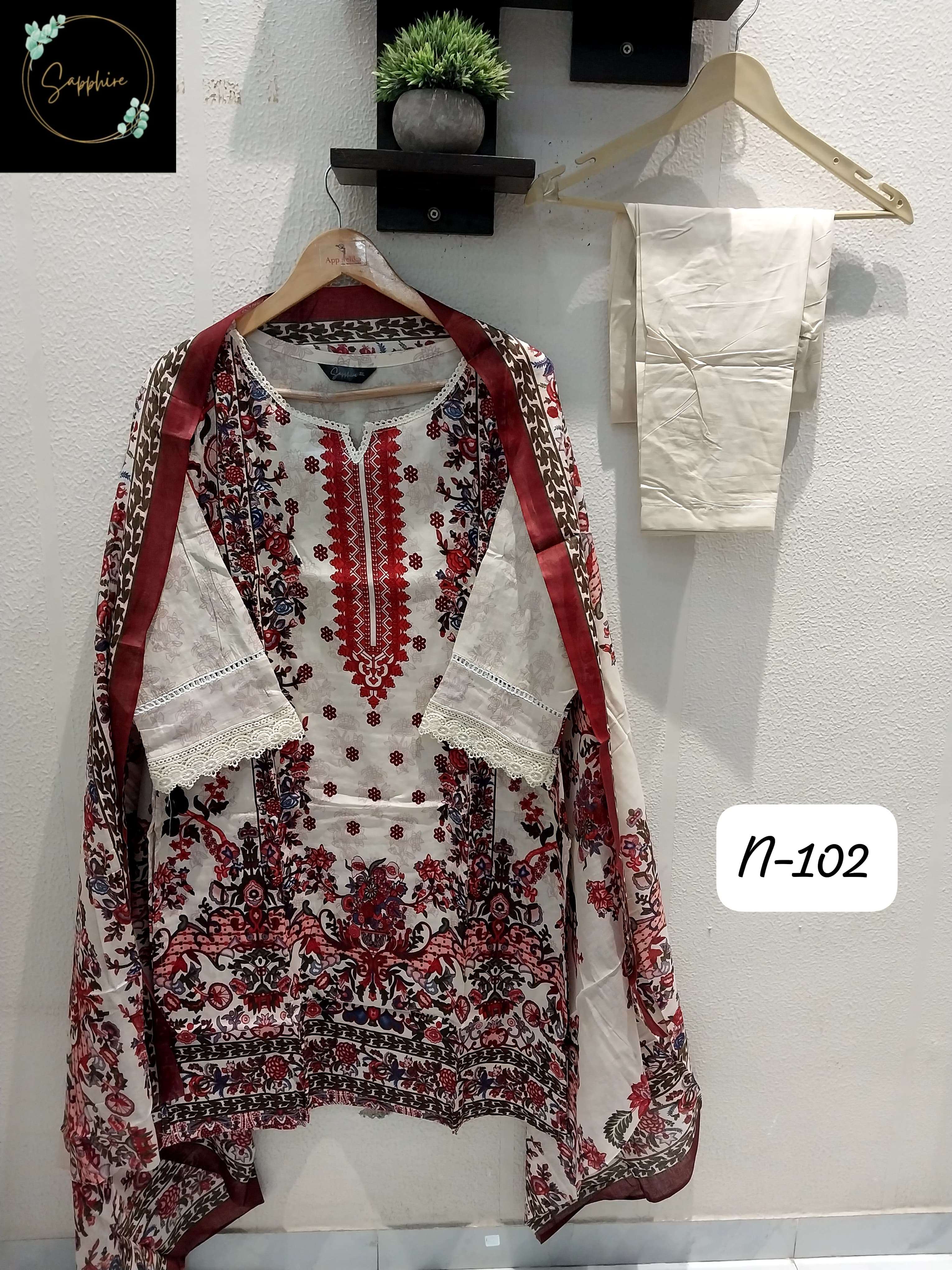 SAPPHIRE AGHA NOORAIN 102 LAWN COTTON PAKISTANI SUIT