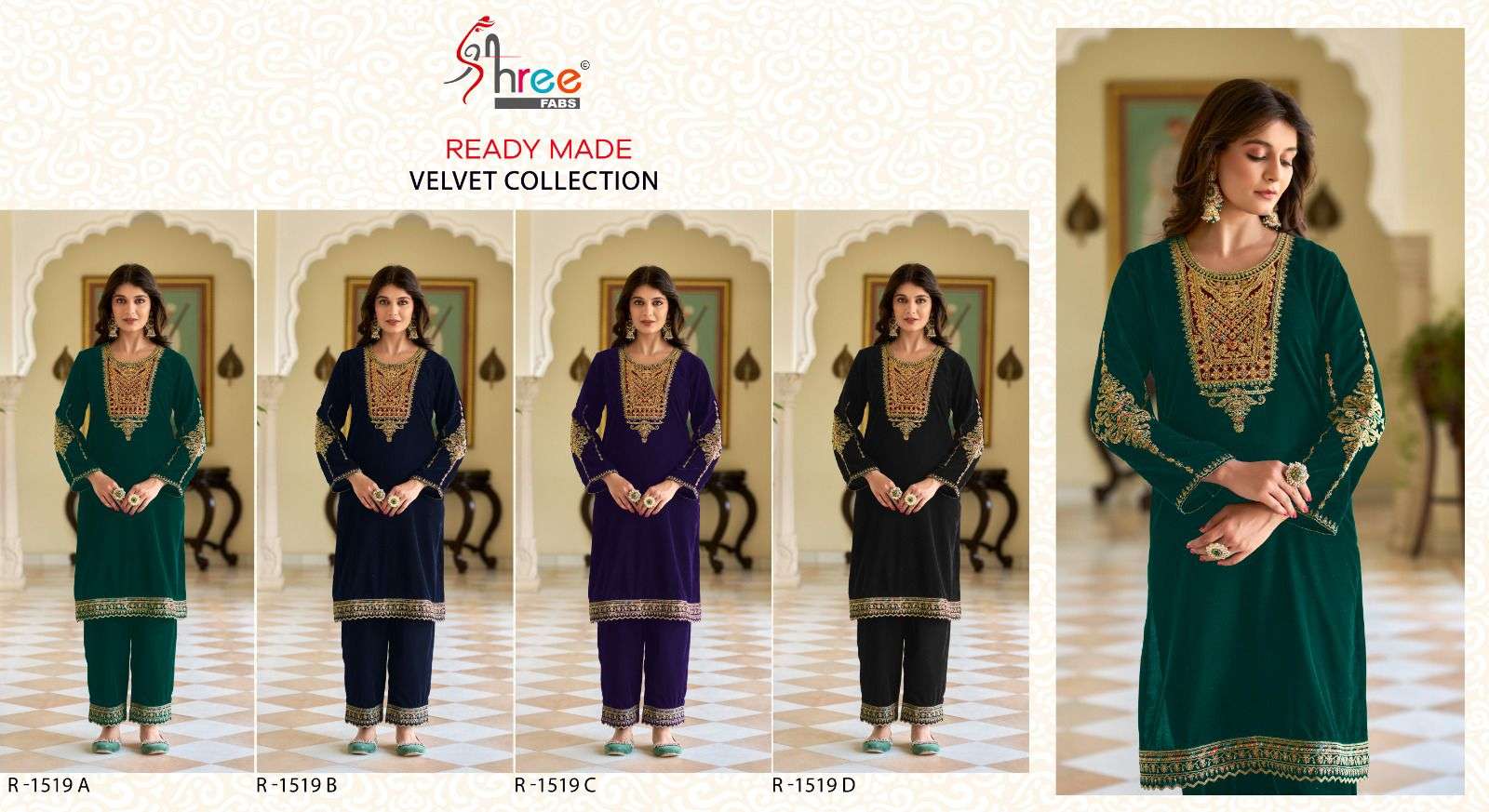 SHREE FABS R 1519 VELVET DESIGNER PAKISTANI KURTI WITH BOTTOM 