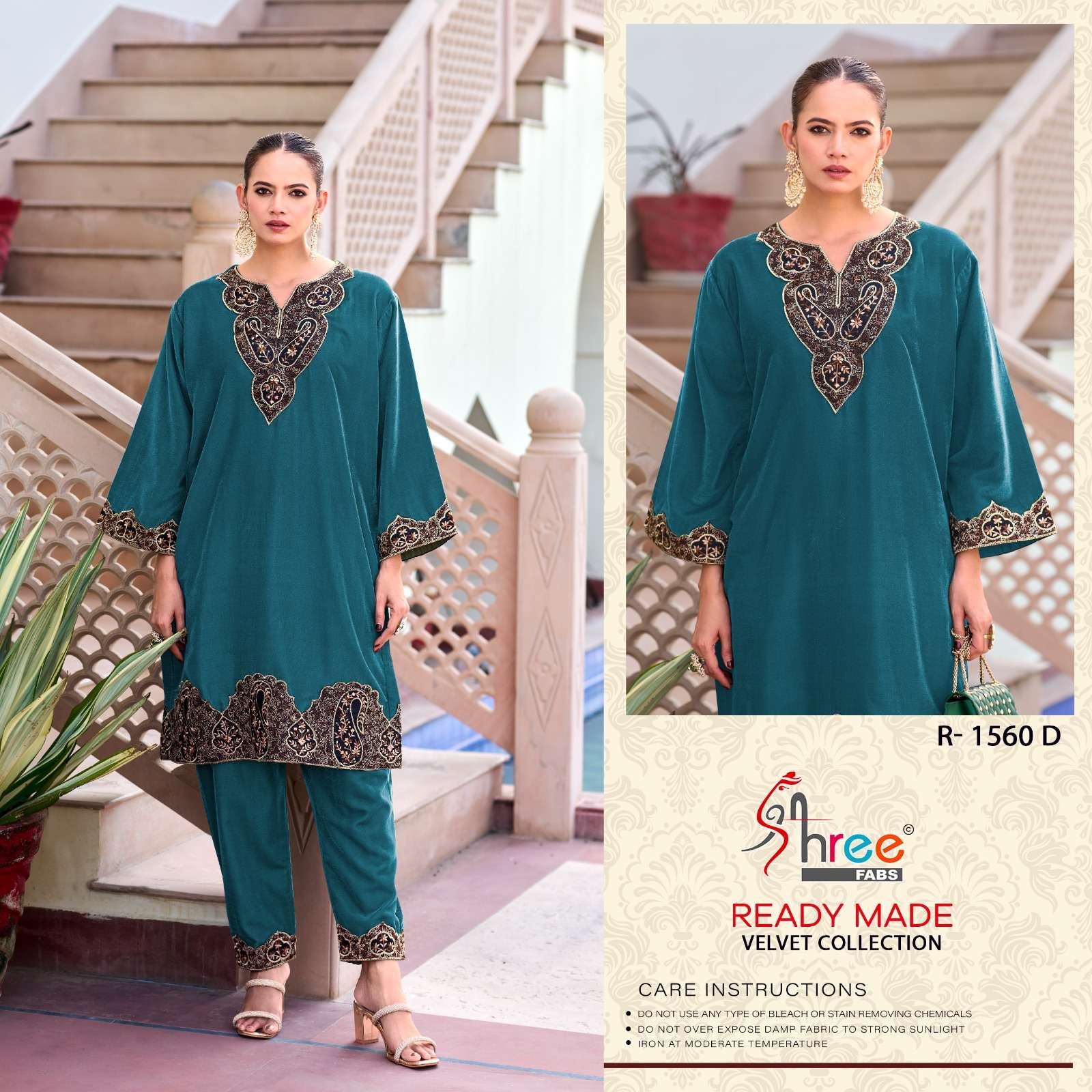 SHREE FABS R 1560 VELVET WITH EMBROIDERY DESIGNER KURTI WITH BOTTOM