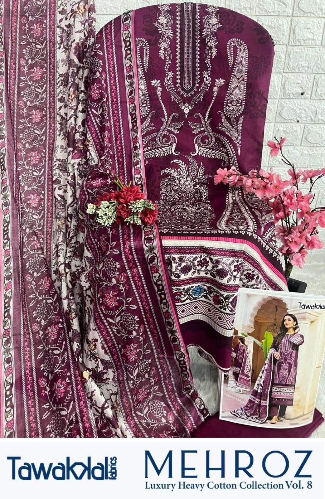 TAWAKKAL FABRICS MEHROZ LUXURY HEAVY COTTON COLLECTION VOL 8 COTTON DIGITAL PRINTS SUIT
