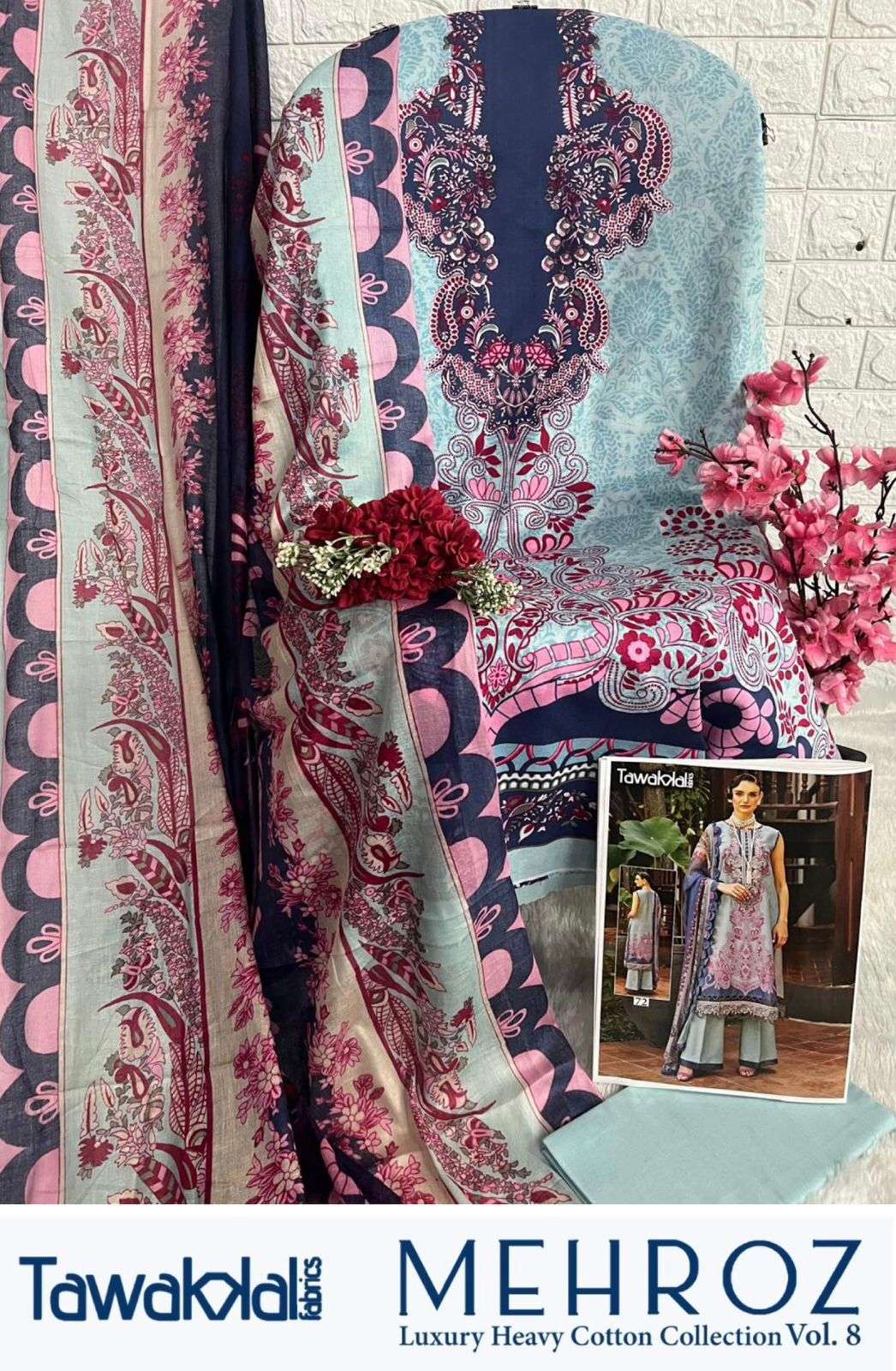 TAWAKKAL FABRICS MEHROZ LUXURY HEAVY COTTON COLLECTION VOL 8 COTTON DIGITAL PRINTS SUIT