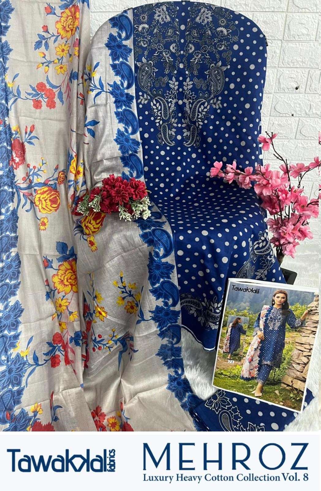 TAWAKKAL FABRICS MEHROZ LUXURY HEAVY COTTON COLLECTION VOL 8 COTTON DIGITAL PRINTS SUIT