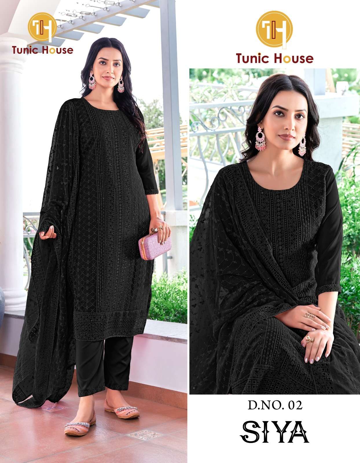 TUNIC HOUSE SIYA SCHIFFLI GEORGETTE FANCY KURTI COMBO SET 