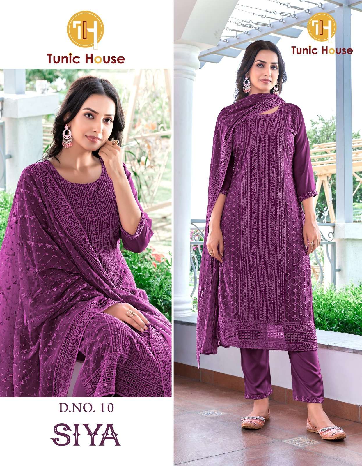 TUNIC HOUSE SIYA SCHIFFLI GEORGETTE FANCY KURTI COMBO SET 