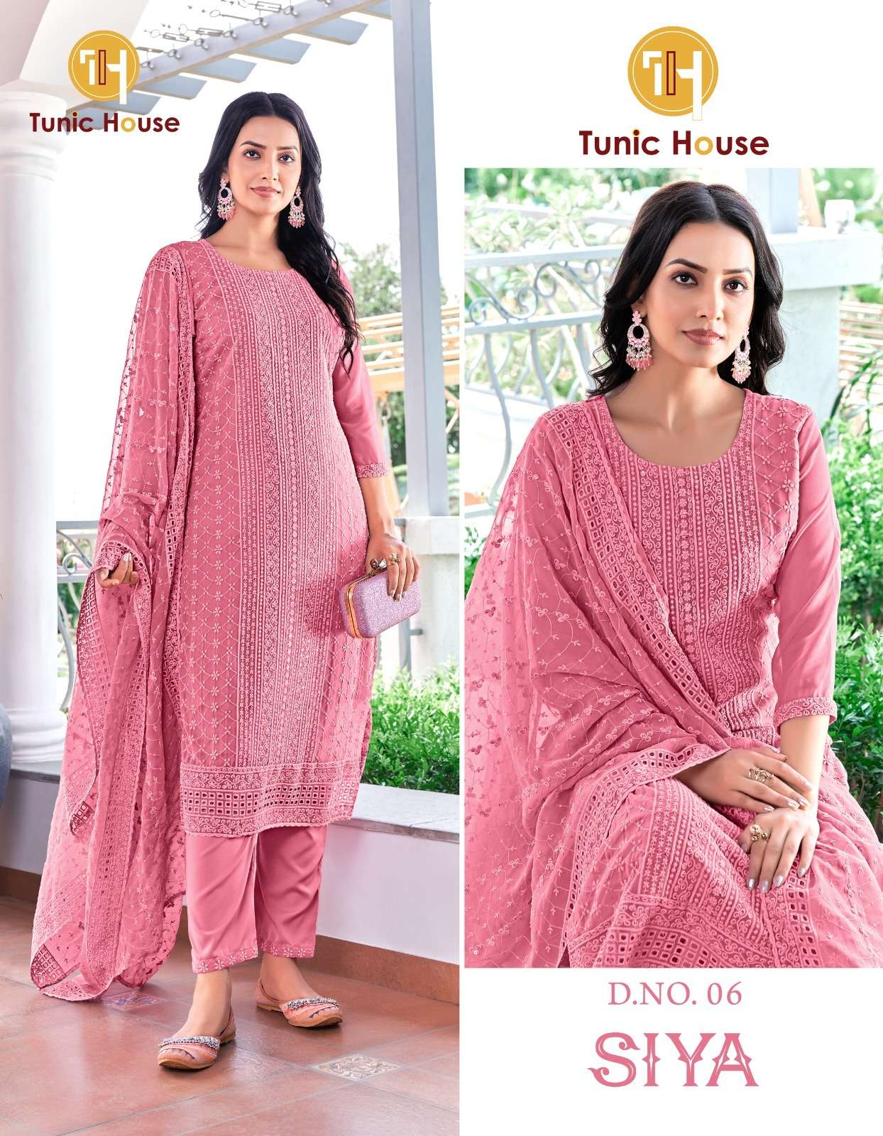 TUNIC HOUSE SIYA SCHIFFLI GEORGETTE FANCY KURTI COMBO SET 