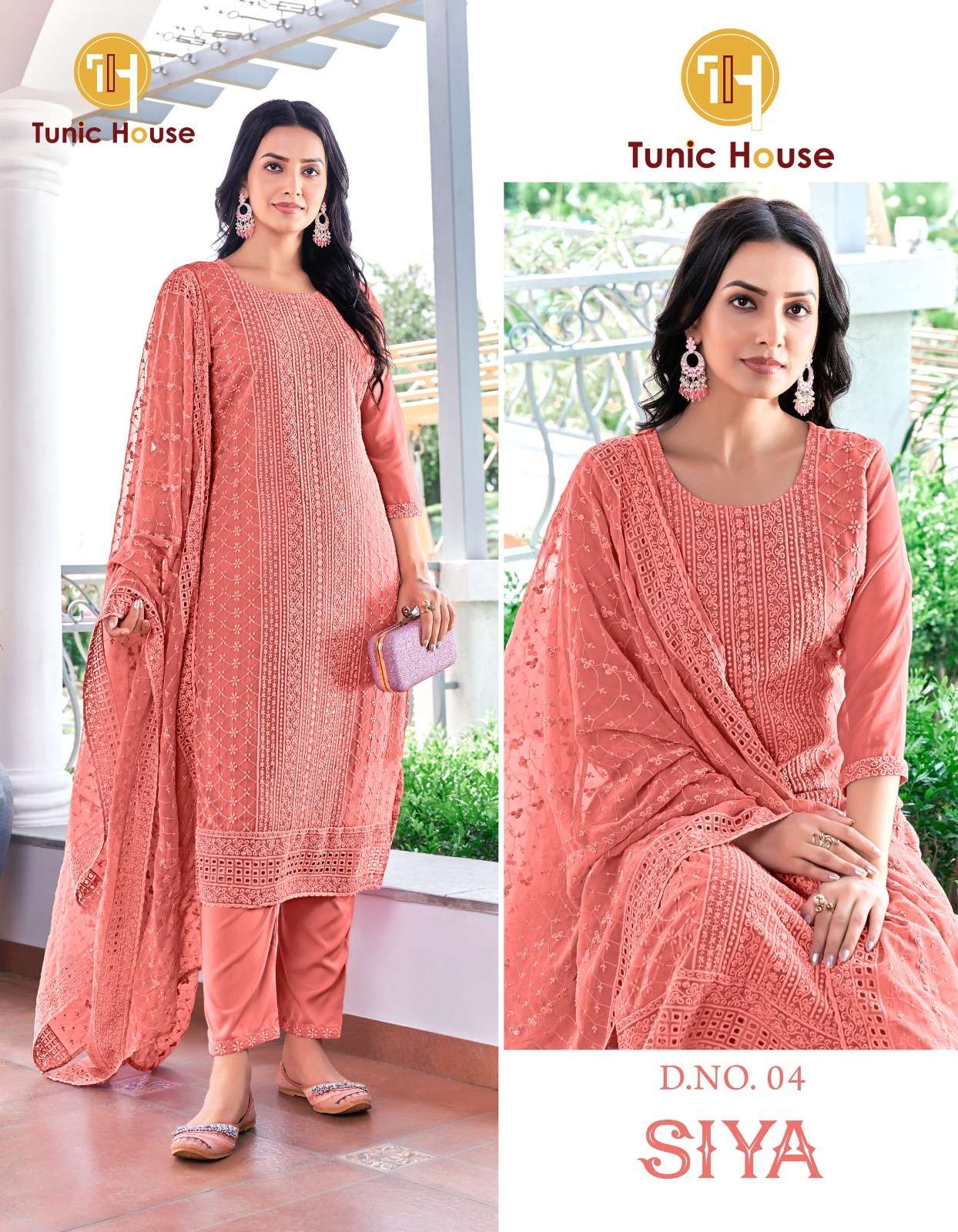 TUNIC HOUSE SIYA SCHIFFLI GEORGETTE FANCY KURTI COMBO SET 
