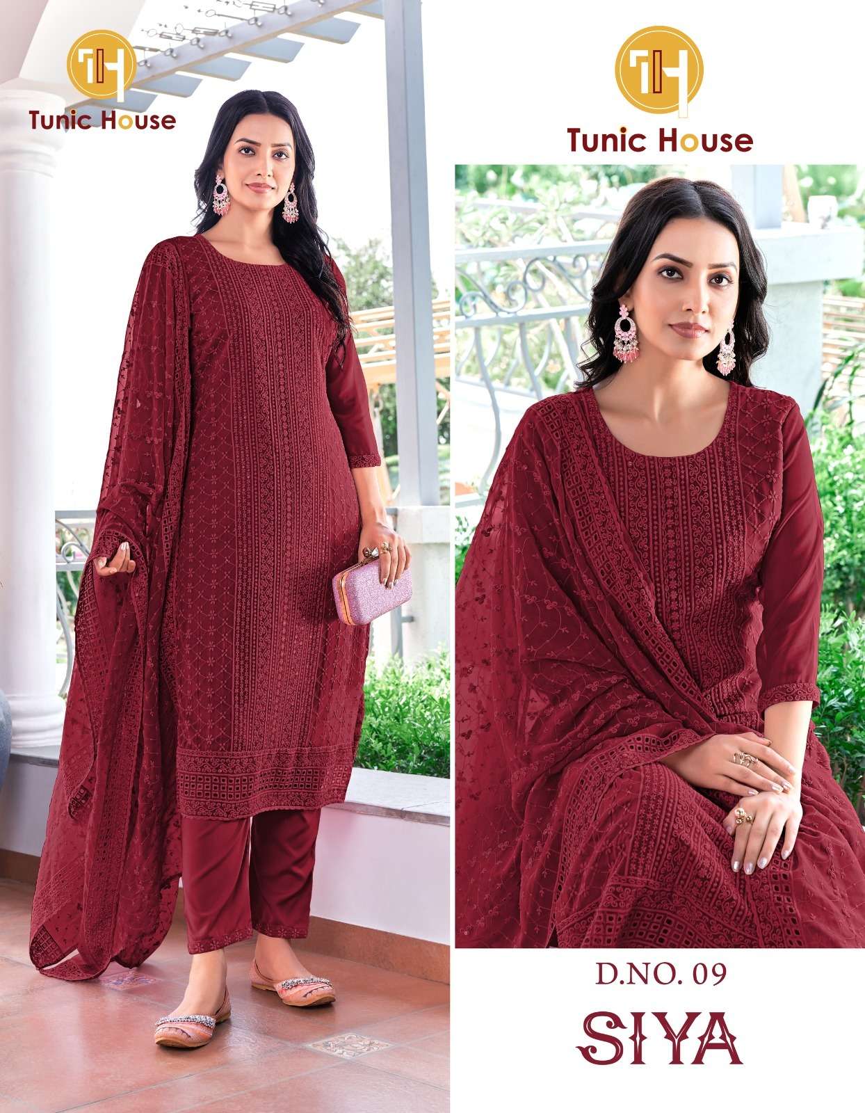 TUNIC HOUSE SIYA SCHIFFLI GEORGETTE FANCY KURTI COMBO SET 