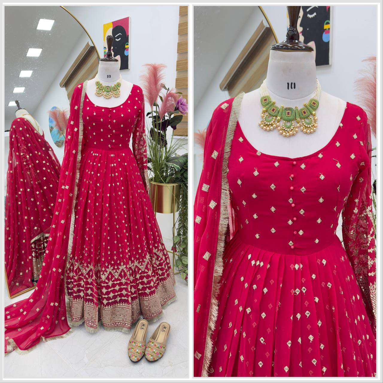 Z 9286 ROSE MAROON SHADE HEAVY DESIGNER GOWN DRESS