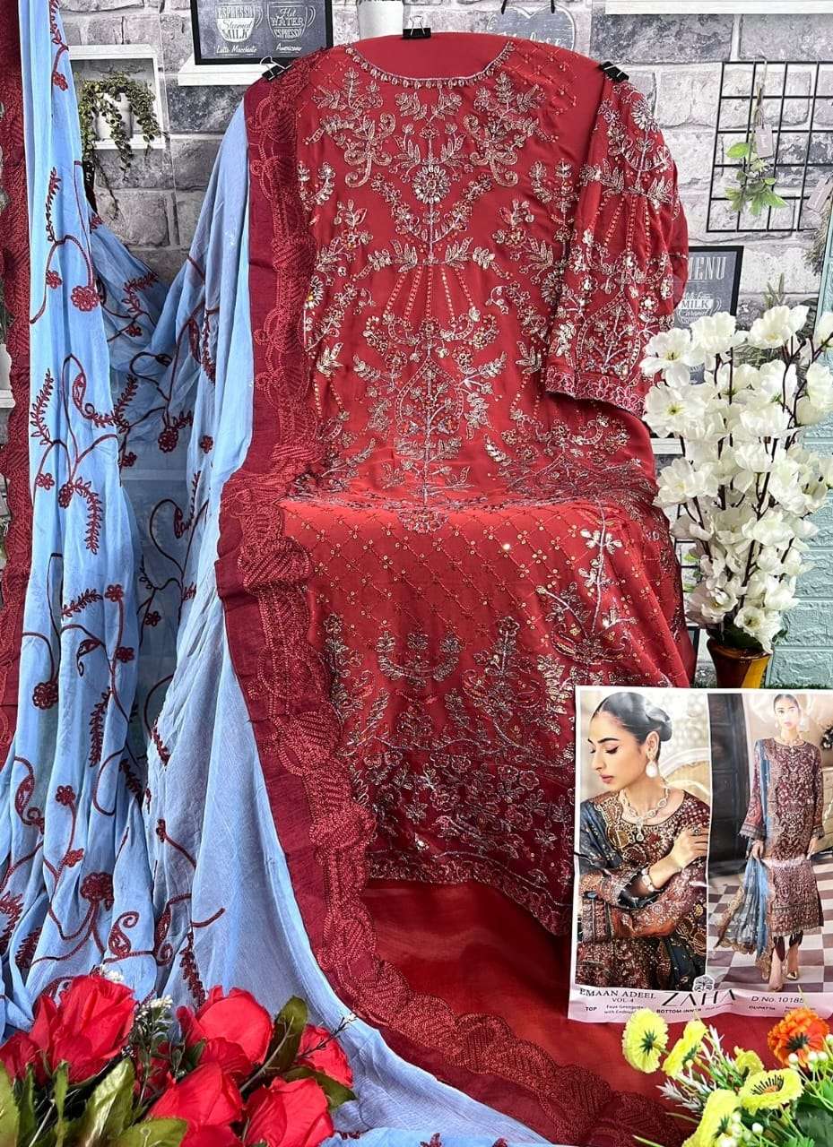 ZAHA EMAAN ADEEL VOL-4  DESIGN NO-10185 HEAVY EMBROIDERED PAKISTANI SUIT 