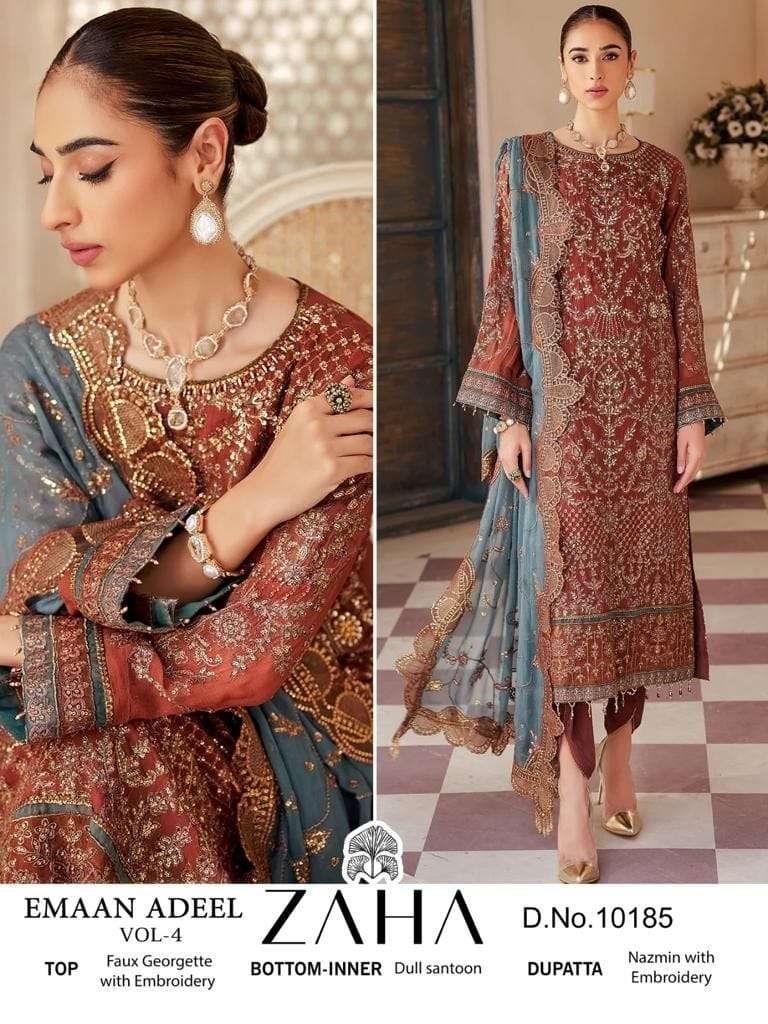 ZAHA EMAAN ADEEL VOL-4  DESIGN NO-10185 HEAVY EMBROIDERED PAKISTANI SUIT 