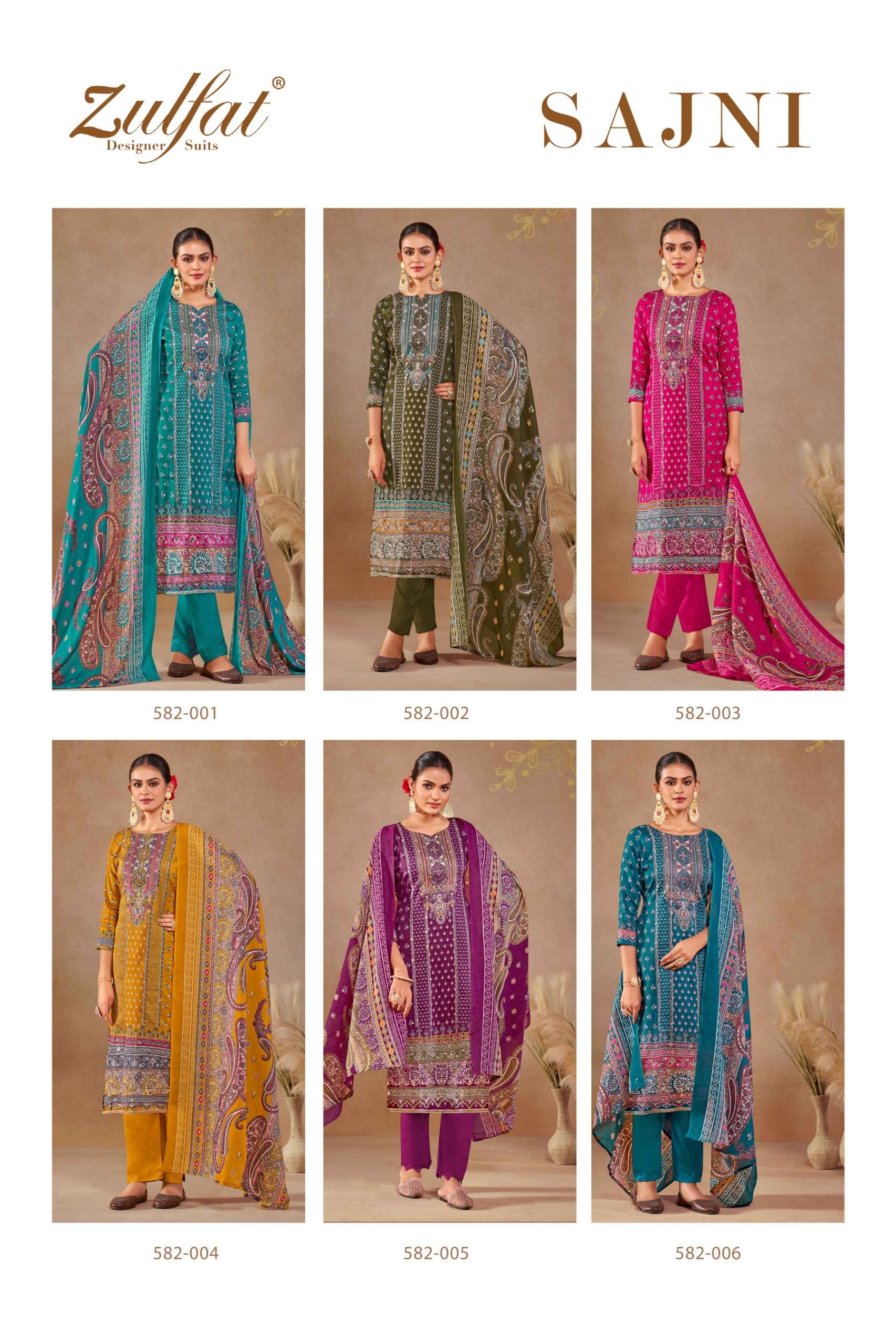 ZULFAT DESIGNER SUITS SAJNI JAM COTTON PRINT WITH FANCY WORK SUIT