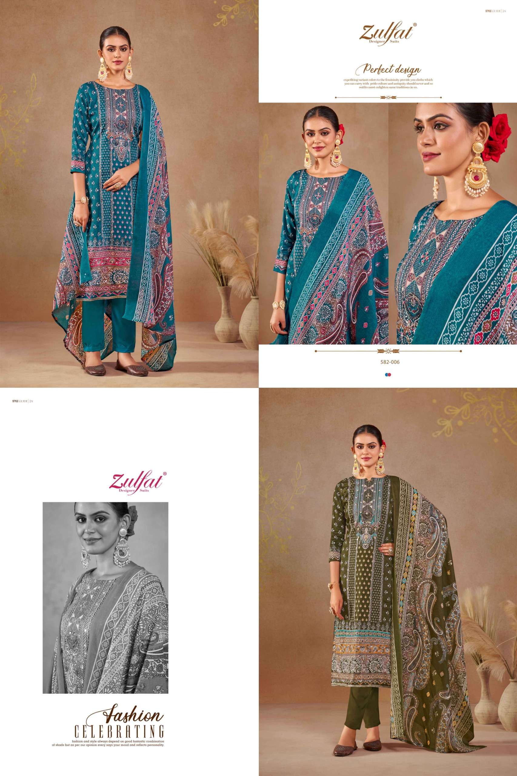 ZULFAT DESIGNER SUITS SAJNI JAM COTTON PRINT WITH FANCY WORK SUIT