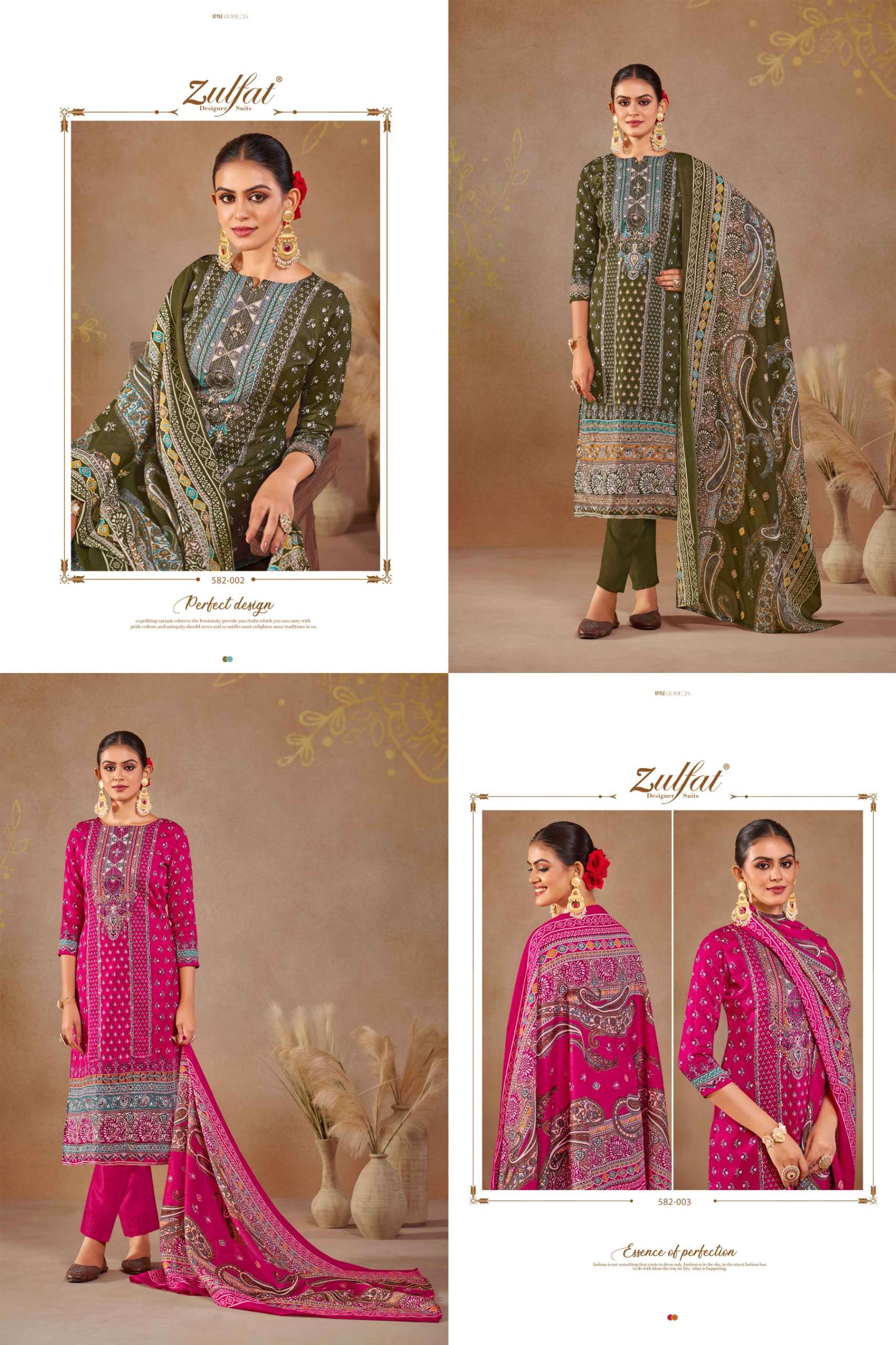 ZULFAT DESIGNER SUITS SAJNI JAM COTTON PRINT WITH FANCY WORK SUIT