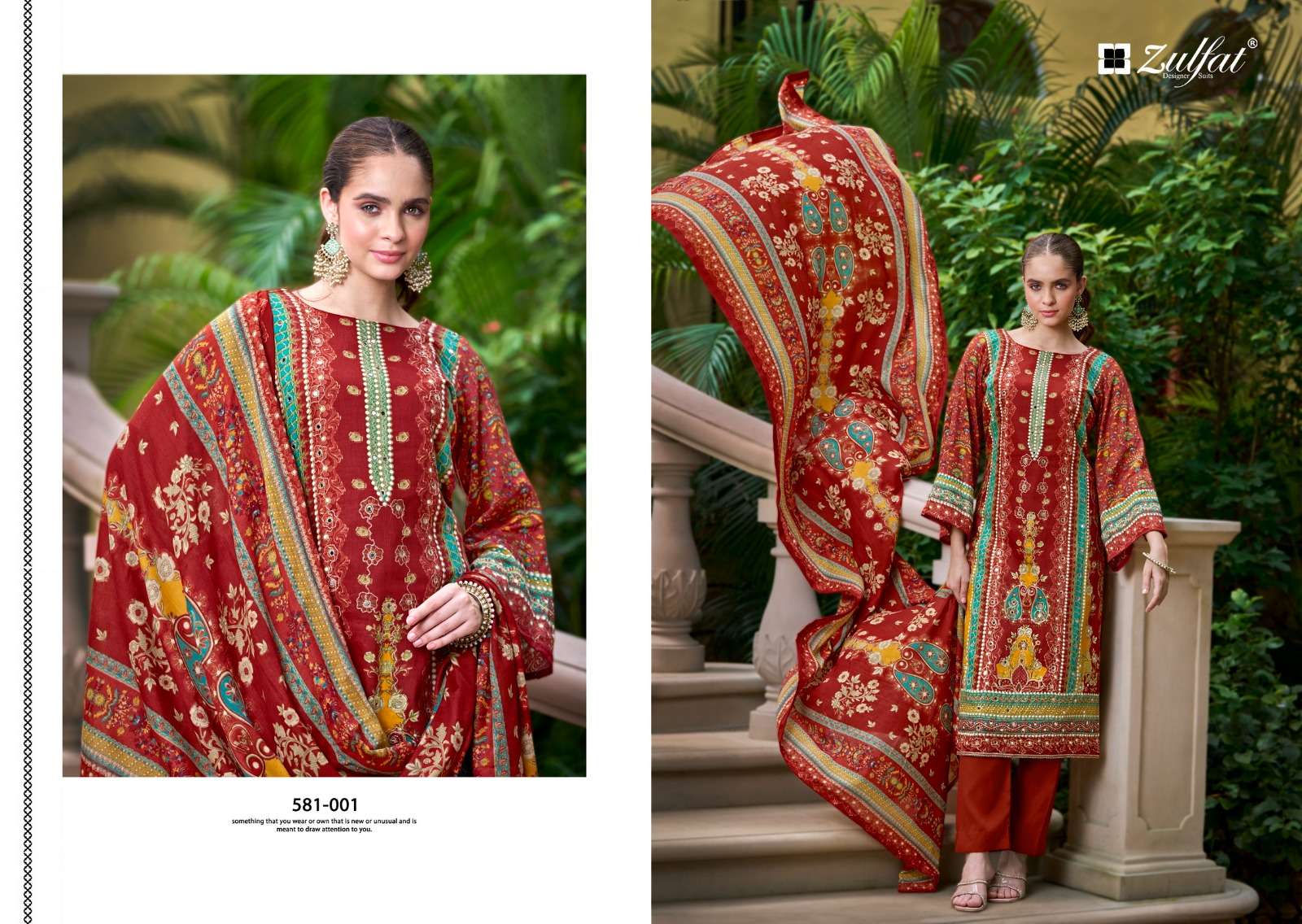ZULFAT DESIGNER SUITS SANJEEDA JAM COTTON PRINT WITH WORK SUIT