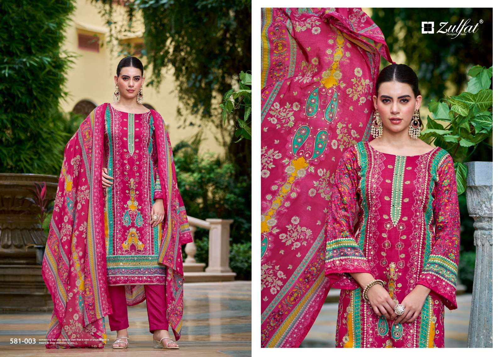 ZULFAT DESIGNER SUITS SANJEEDA JAM COTTON PRINT WITH WORK SUIT