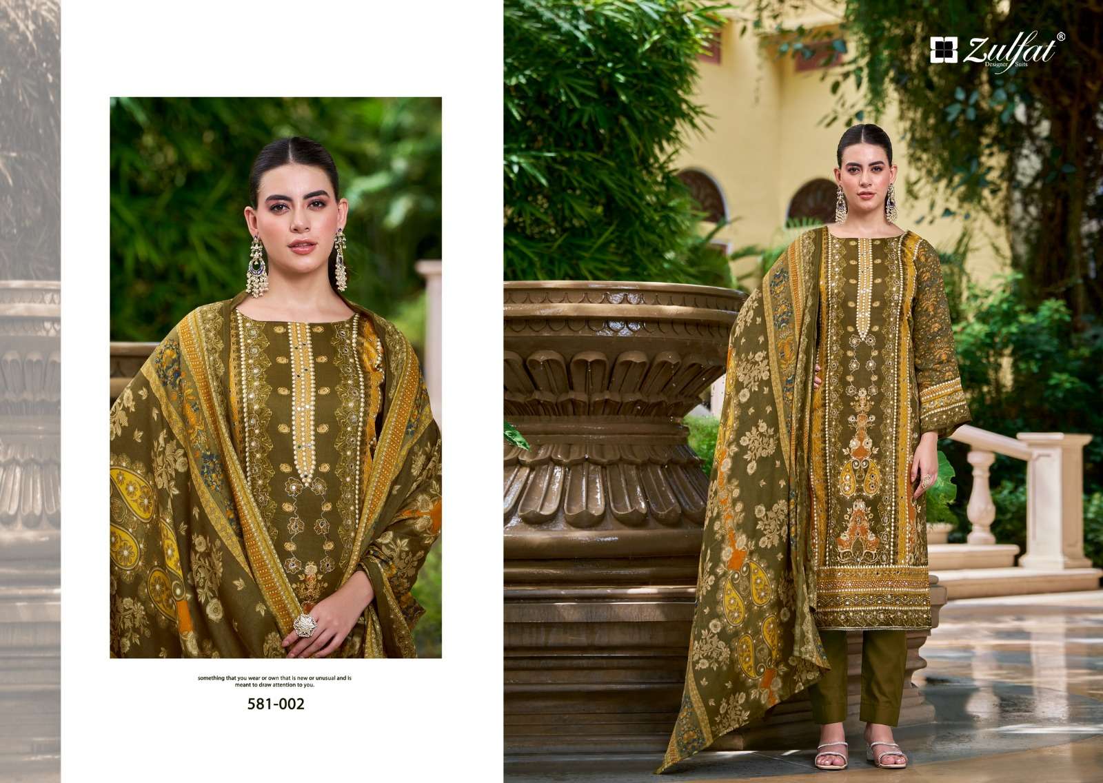 ZULFAT DESIGNER SUITS SANJEEDA JAM COTTON PRINT WITH WORK SUIT